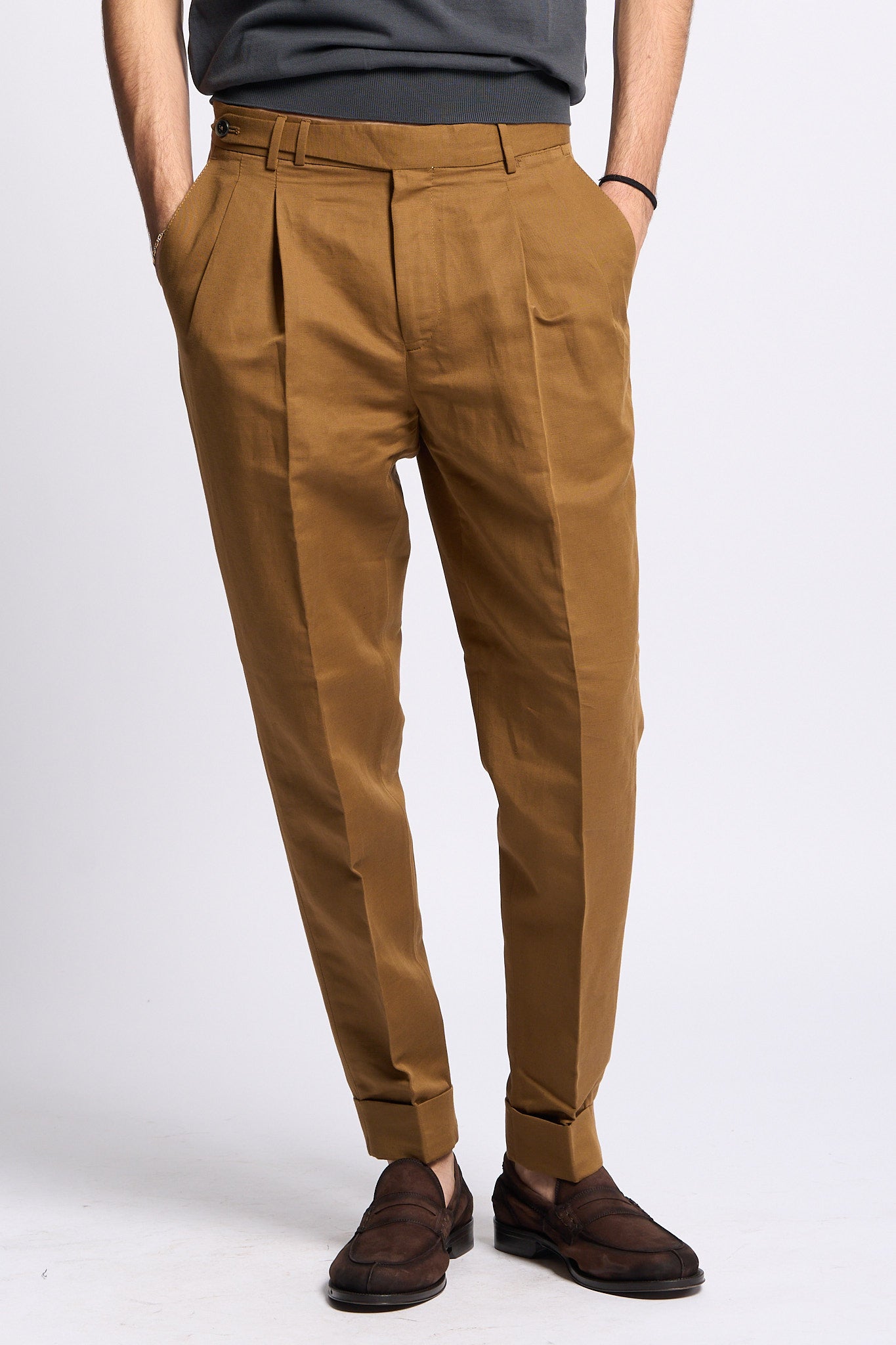 Pt torino Pantalone CARROT Lino e Cotone Cammello Uomo-1