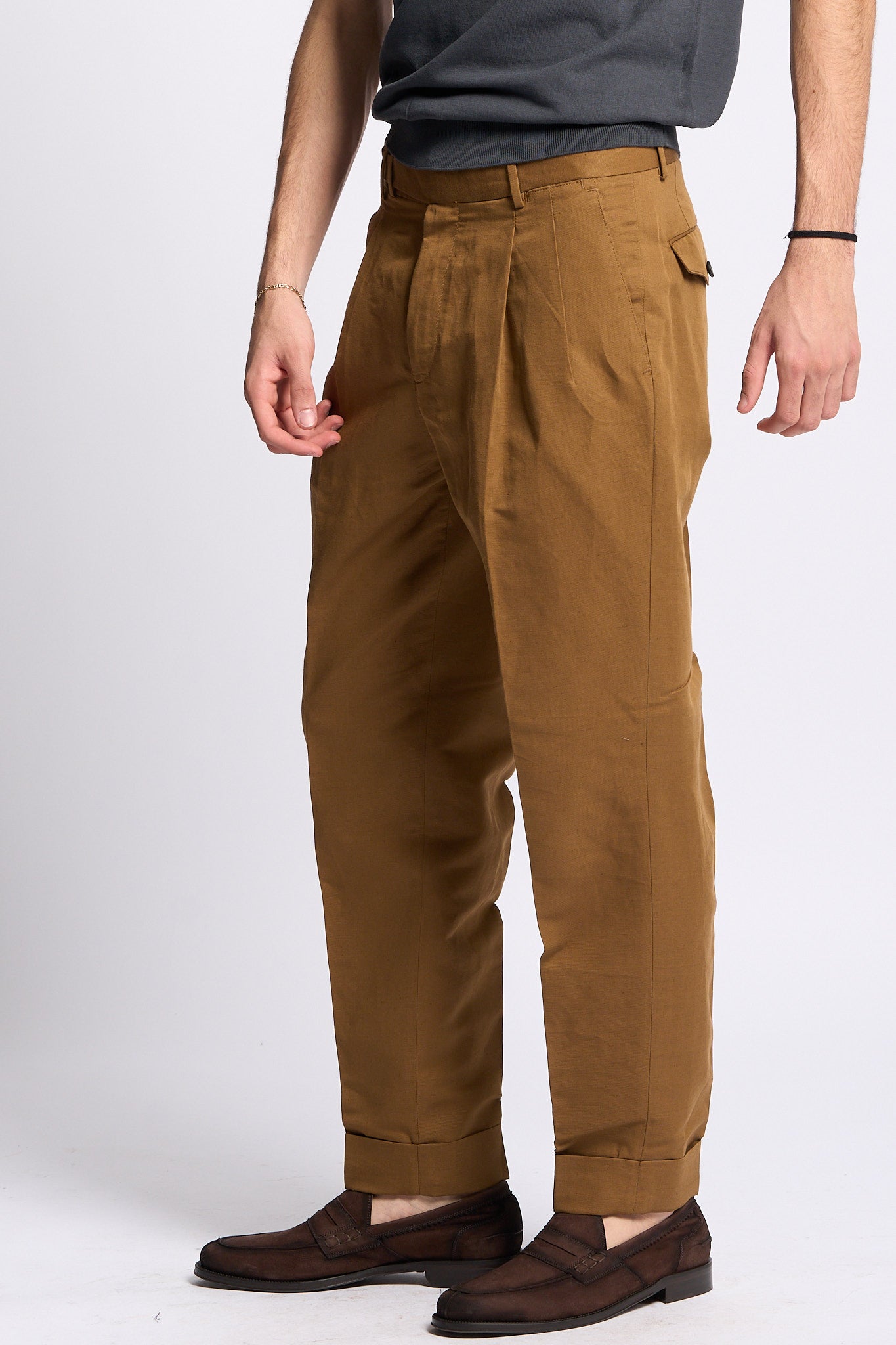 Pt torino Pantalone CARROT Lino e Cotone Cammello Uomo-4