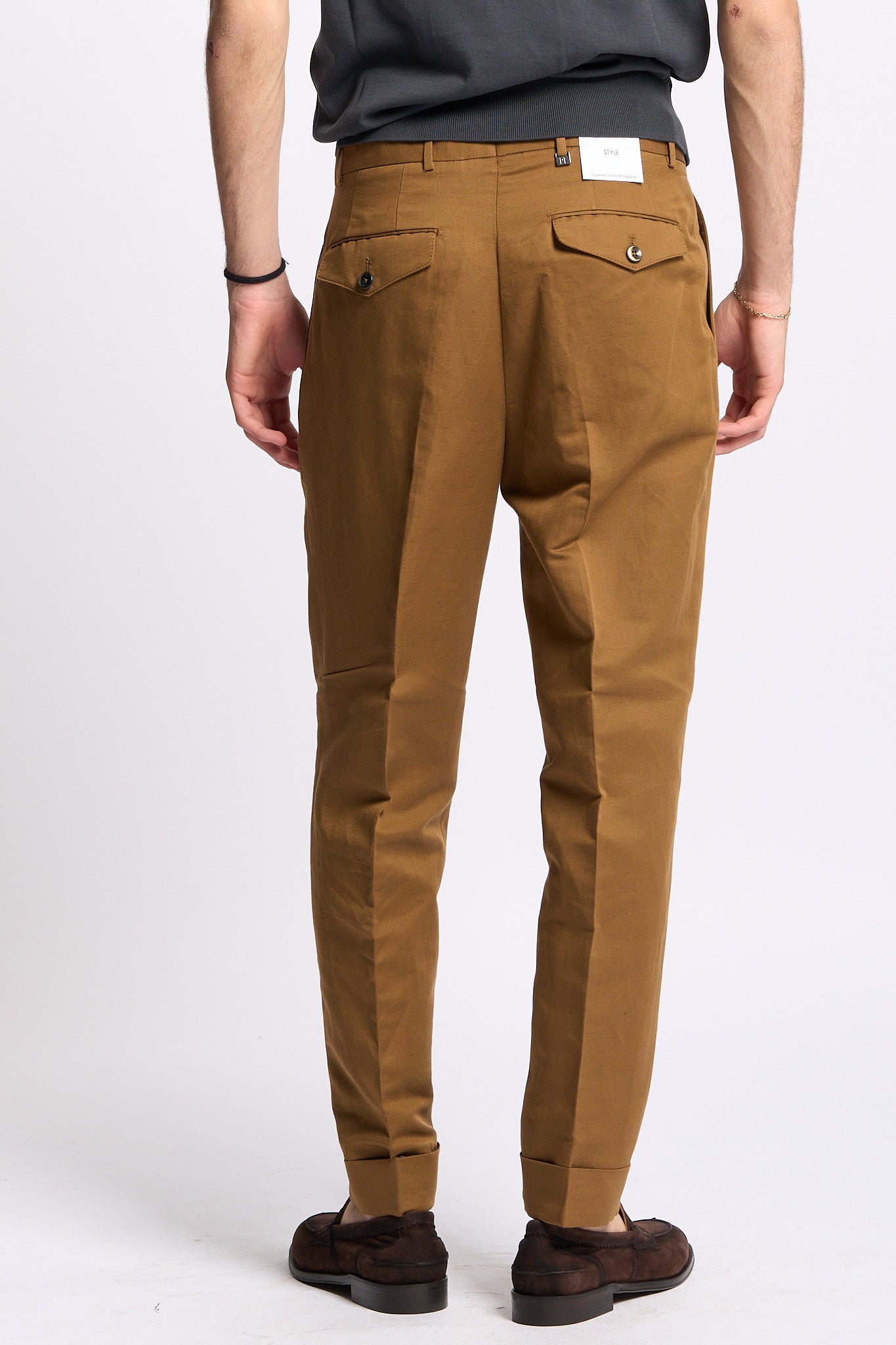 Pt torino Pantalone CARROT Lino e Cotone Cammello Uomo-5