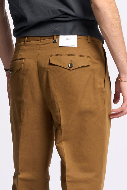 Pt torino Pantalone CARROT Lino e Cotone Cammello Uomo-2