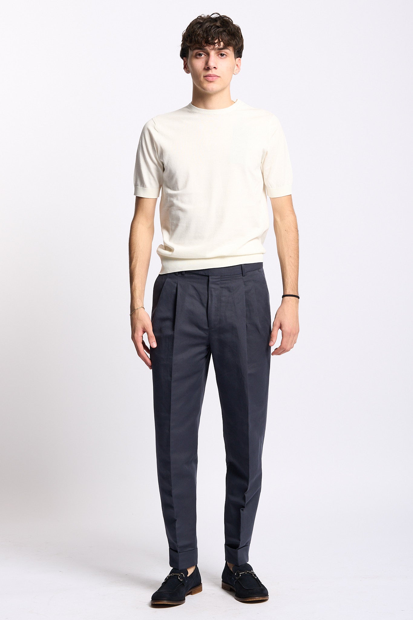 Pt torino Pantalone CARROT in Lana Blu Uomo-3