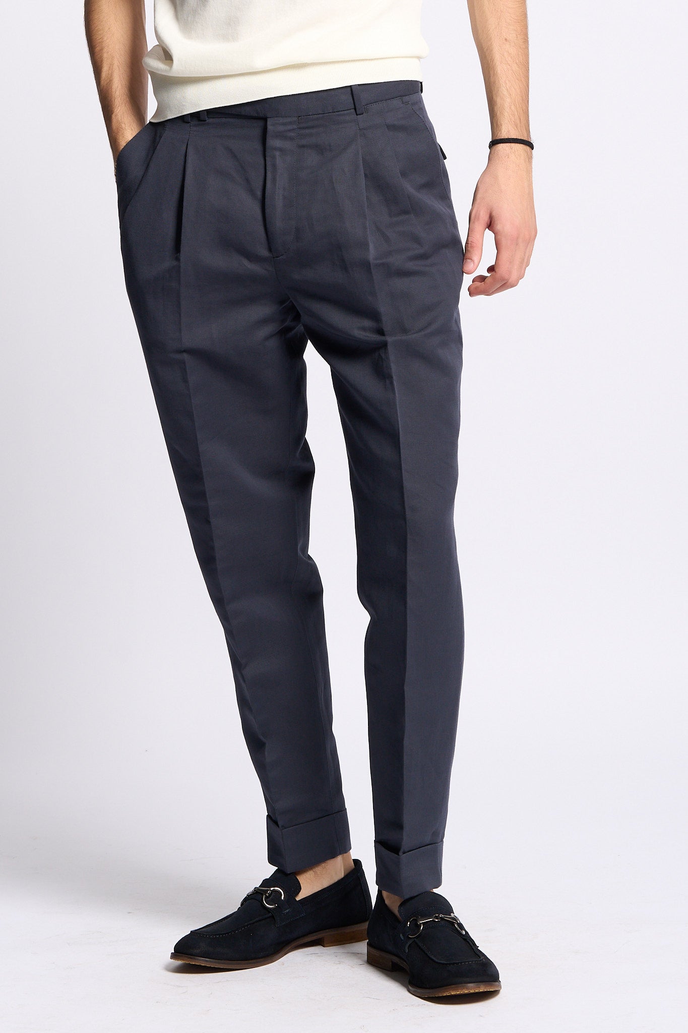 Pt torino Pantalone CARROT in Lana Blu Uomo-1