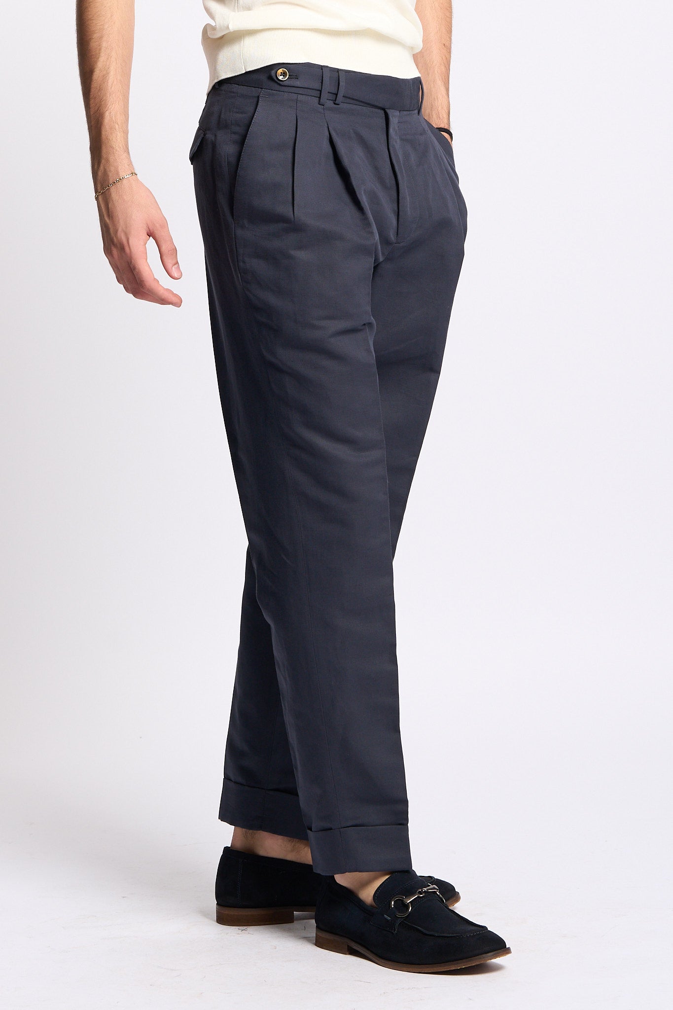 Pt torino Pantalone CARROT in Lana Blu Uomo-4