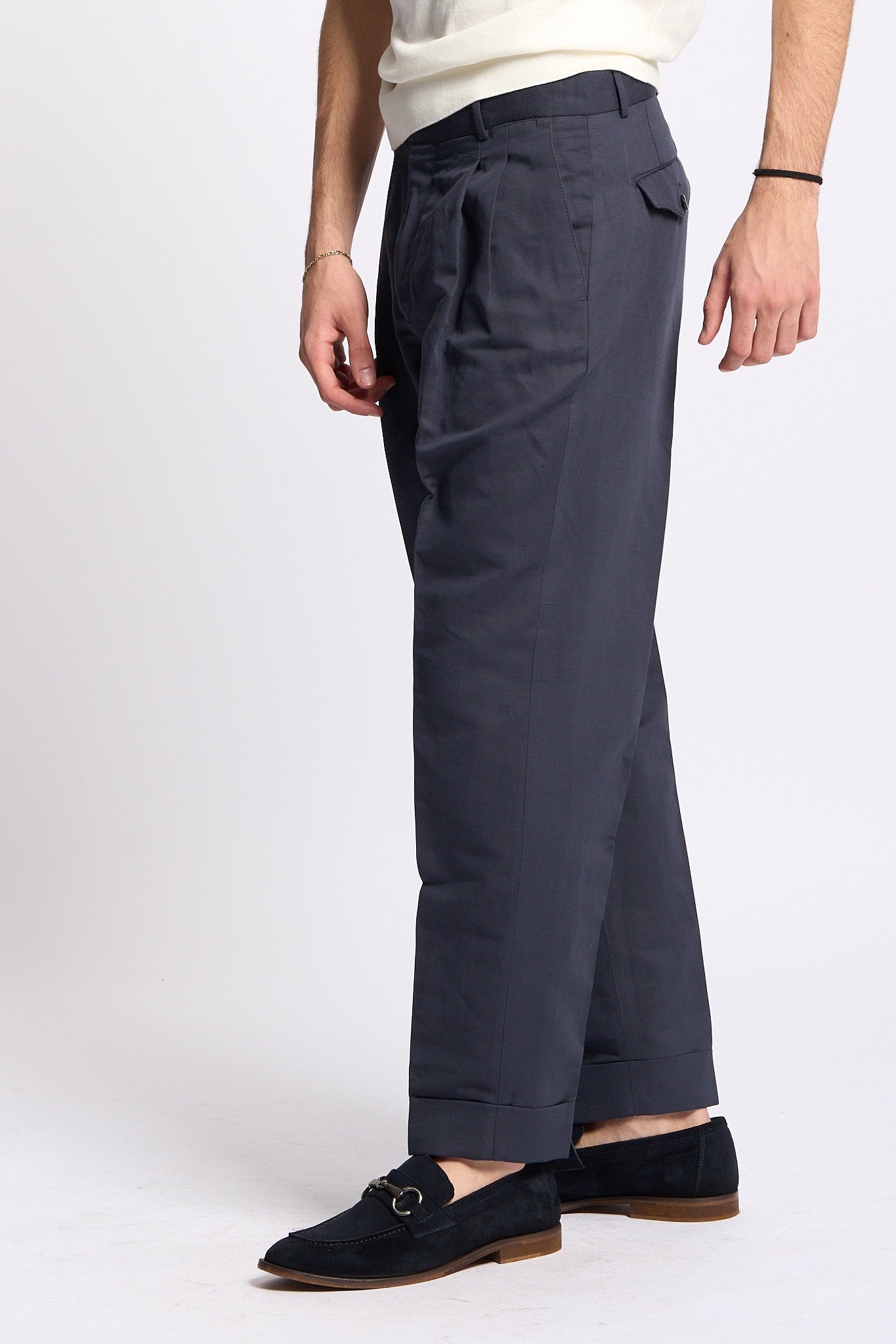 Pt torino Pantalone CARROT in Lana Blu Uomo-6