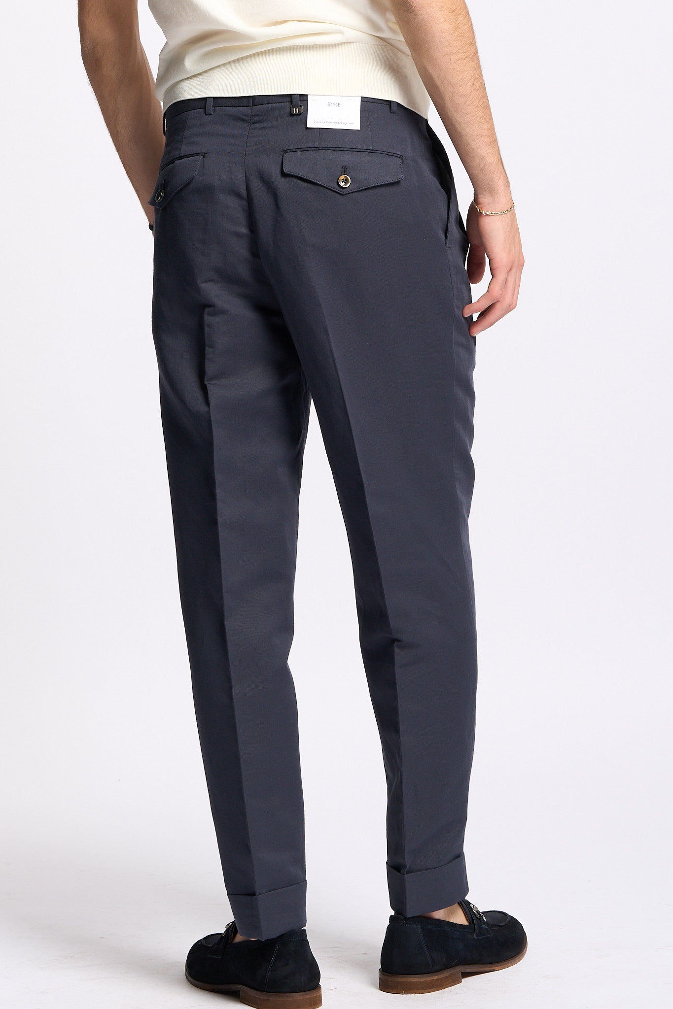 Pt torino Pantalone CARROT in Lana Blu Uomo-7