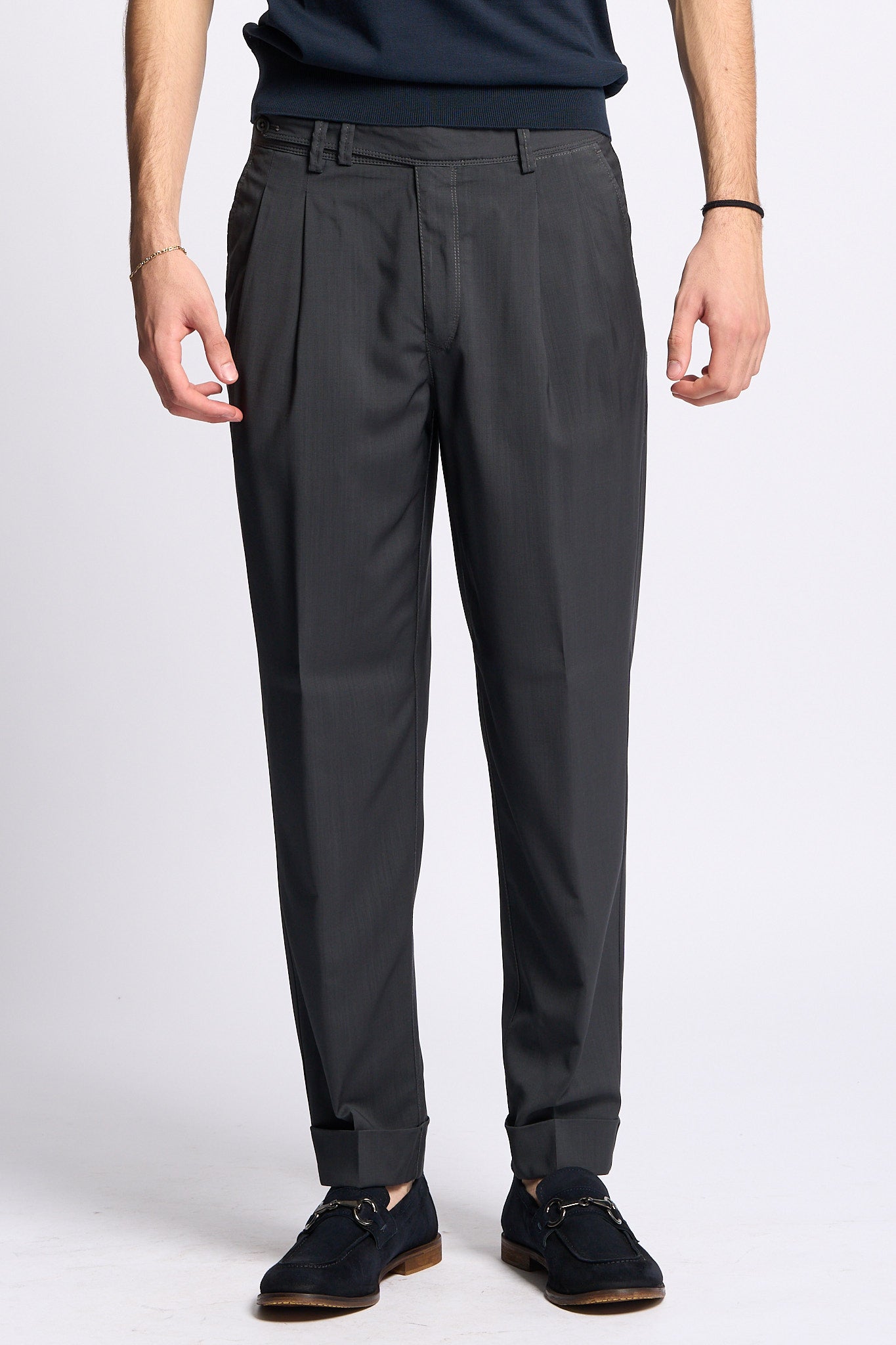 Pt torino Pantalone CARROT in Lana Grigio Uomo-1