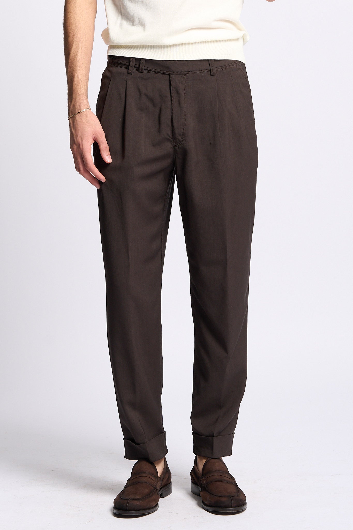 Pt torino Pantalone CARROT in Lana Marrone Uomo-1