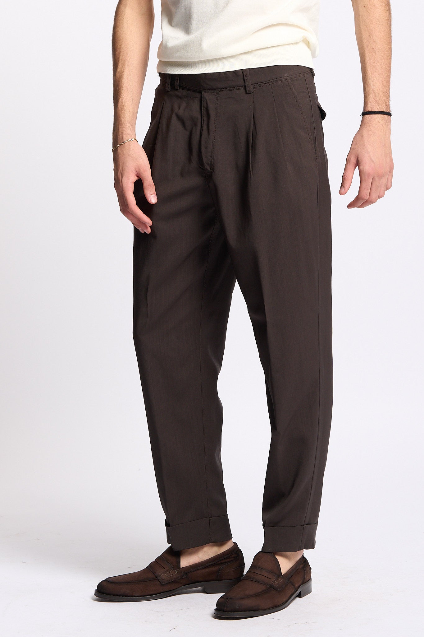 Pt torino Pantalone CARROT in Lana Marrone Uomo-4