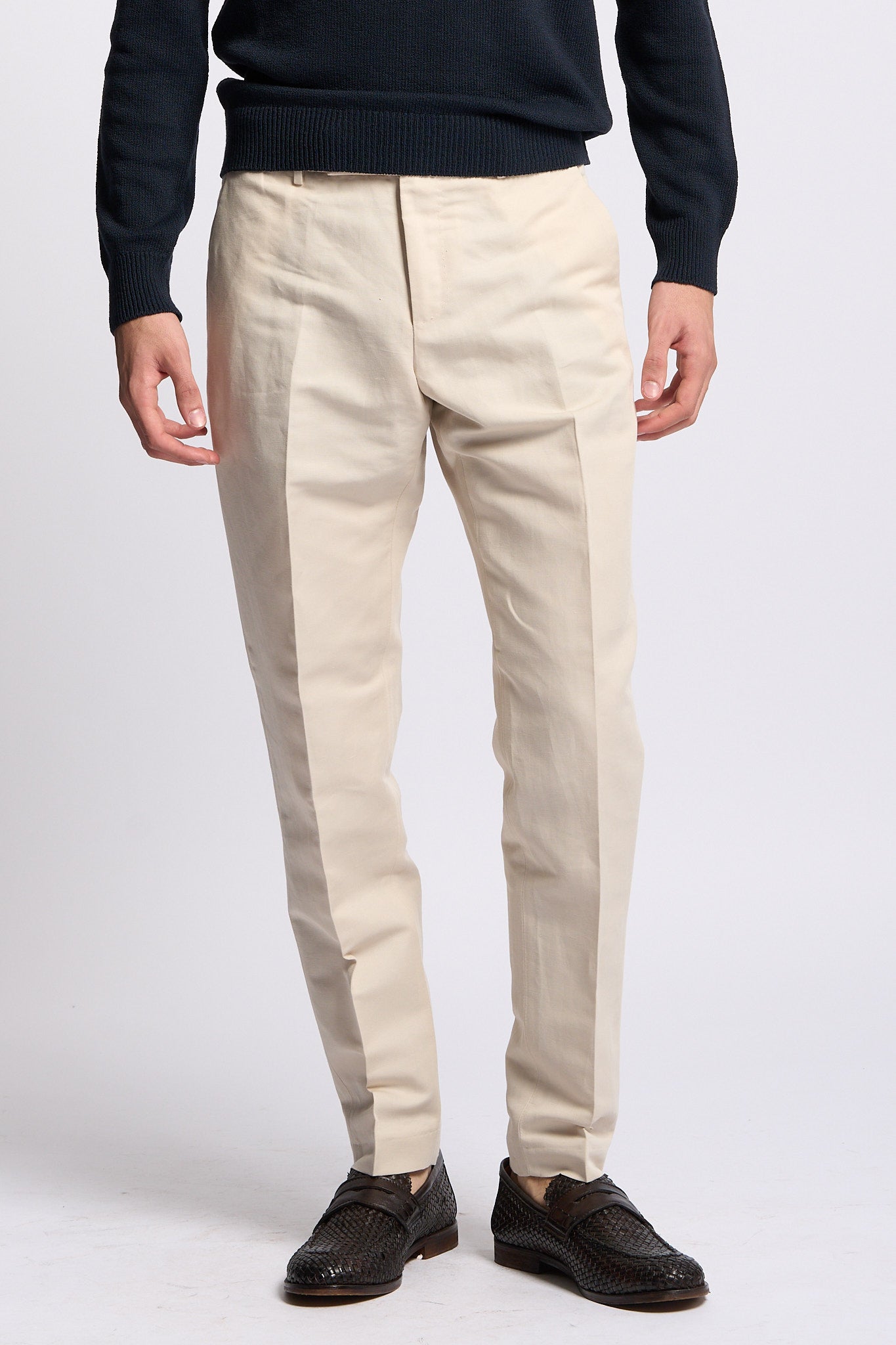 Pt torino Pantalone REBEL Lino e Cotone Avorio Uomo-1