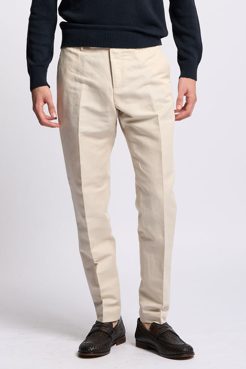 Pt torino Pantalone REBEL Lino e Cotone Avorio Uomo