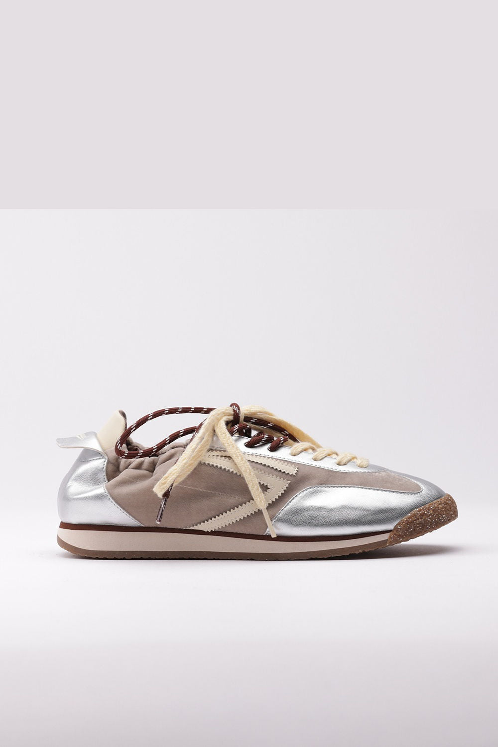 Puraai Sneaker 6.02 PANTHER Velluto Argento e Beige Donna-1