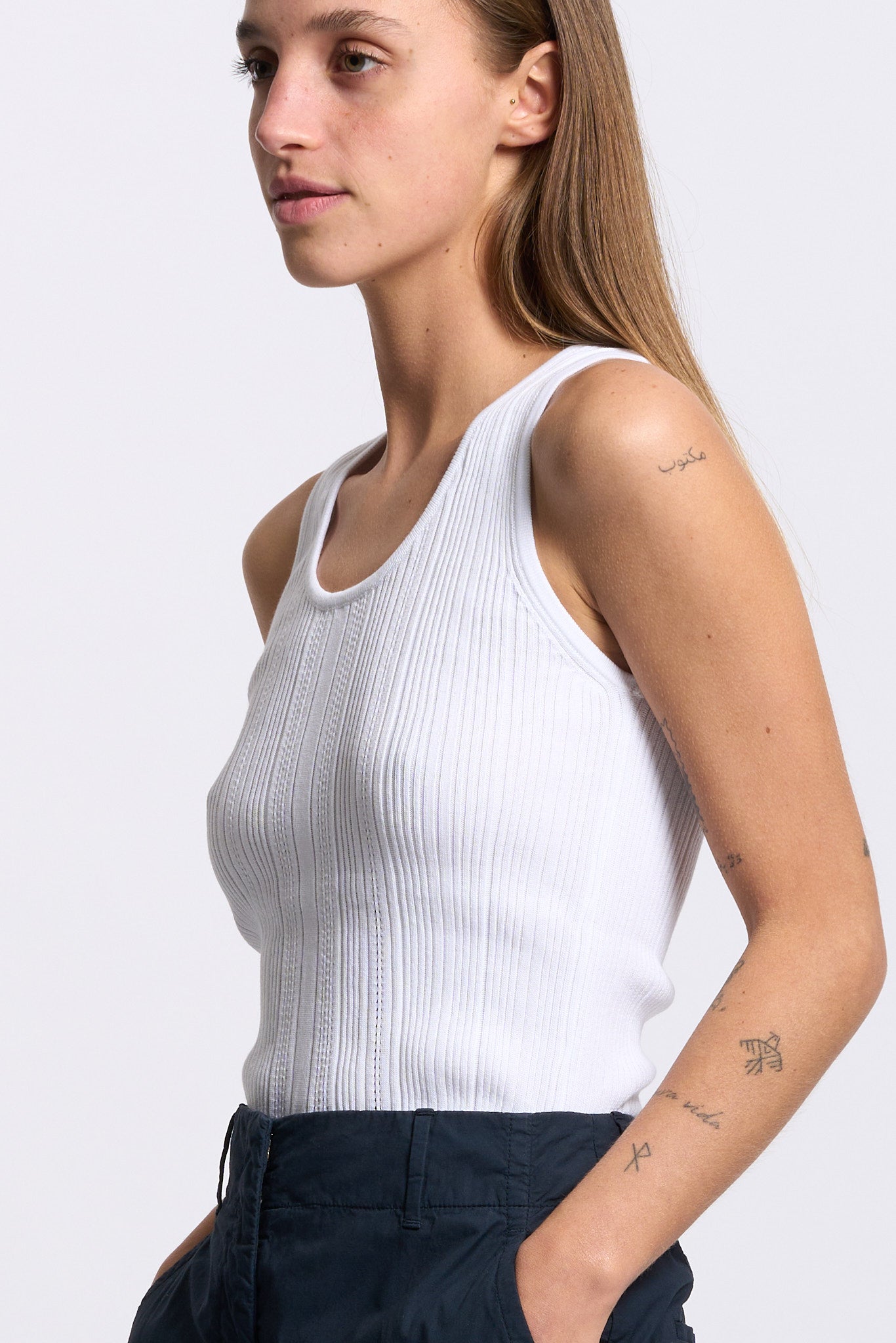 Purotatto Canotta in Maglia Bianco Donna-1