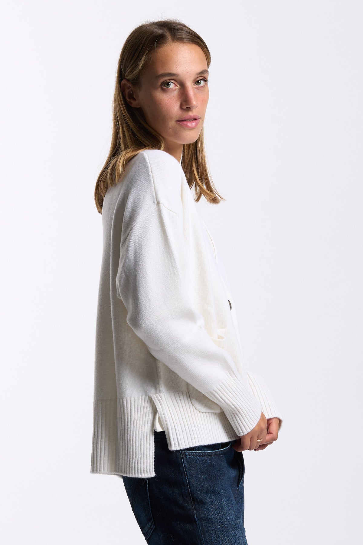 Purotatto Cardigan In Cashmere Bianco Donna-4