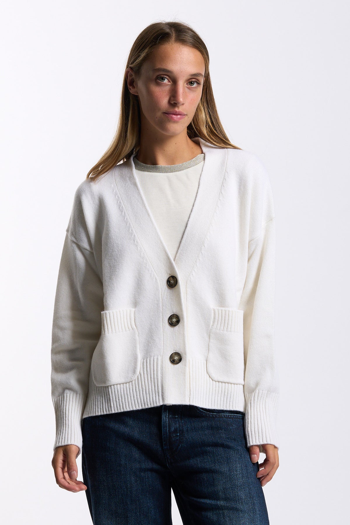 Purotatto Cardigan In Cashmere Bianco Donna-5