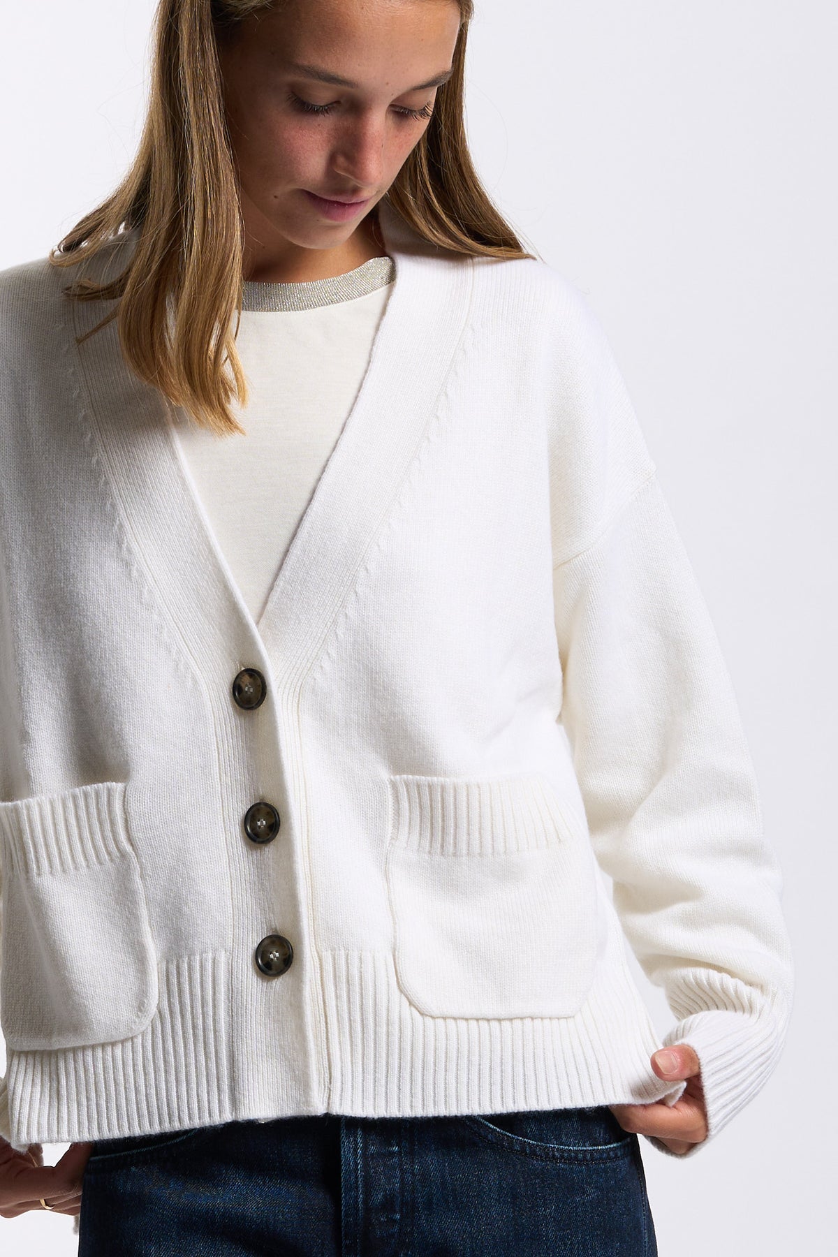 Purotatto Cardigan In Cashmere Bianco Donna-1