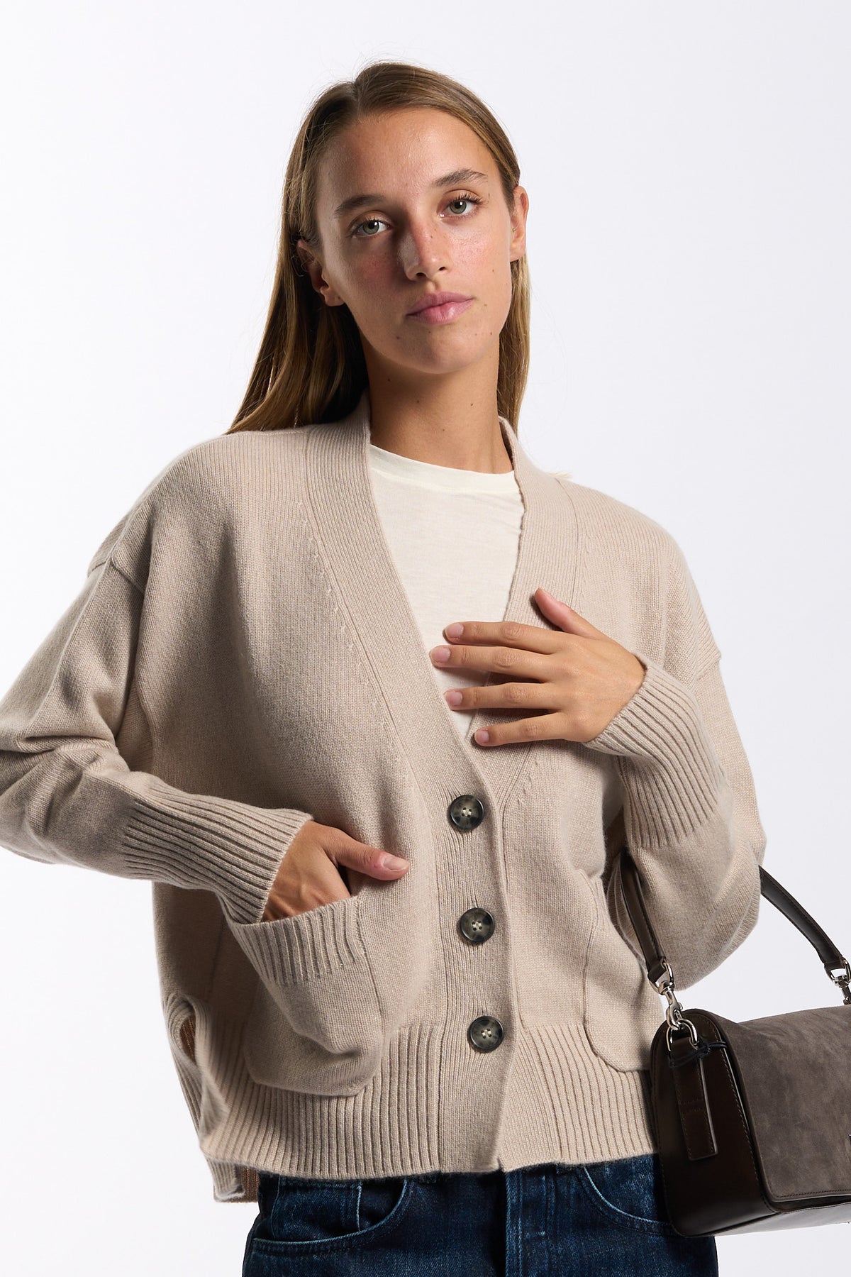 Purotatto Cardigan In Cashmere Sabbia Donna-1