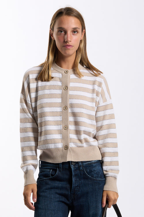 Purotatto Cardigan Righe Bianco/beige Donna