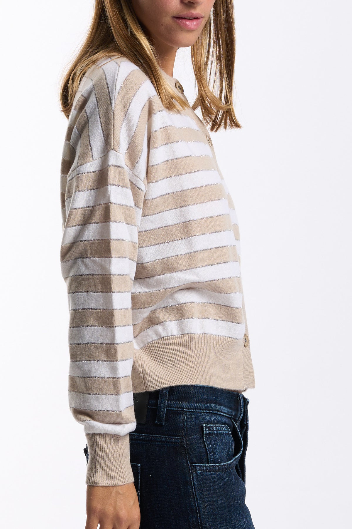 Purotatto Cardigan Righe Bianco/beige Donna-4