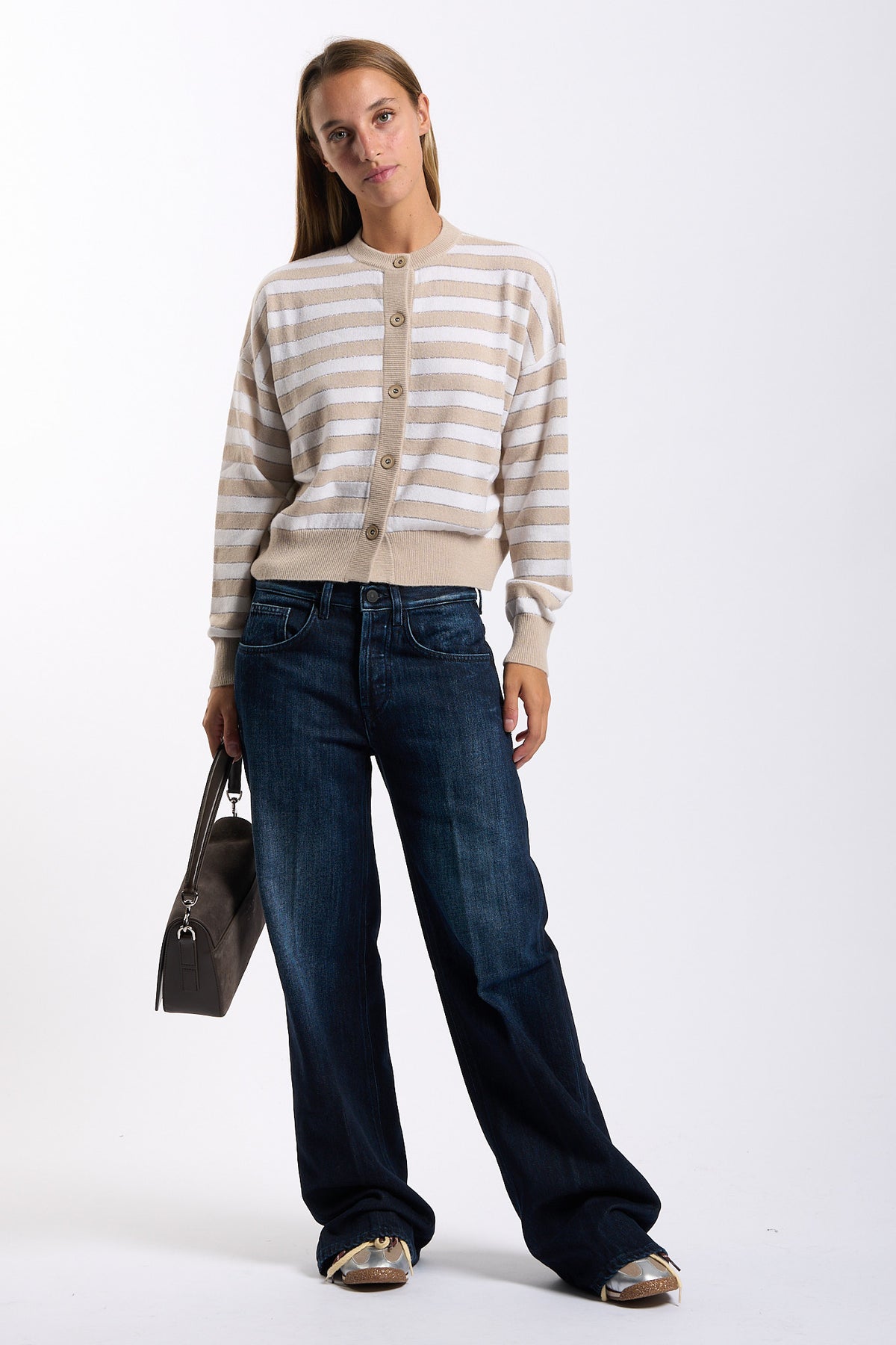 Purotatto Cardigan Righe Bianco/beige Donna-6