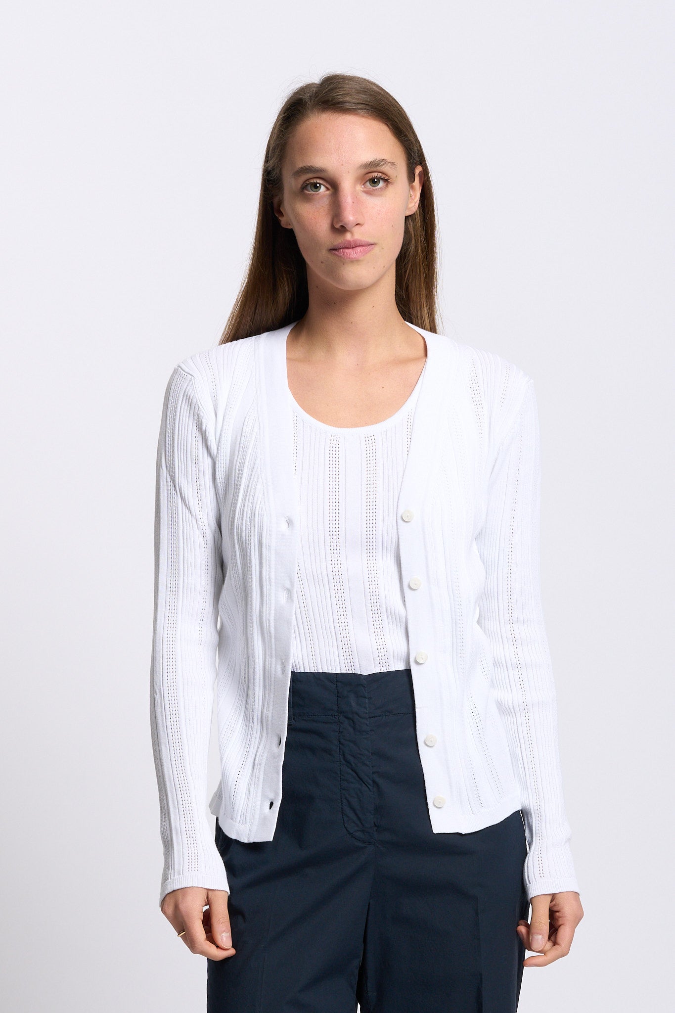 Purotatto Cardigan in Maglia Bianco Donna-4