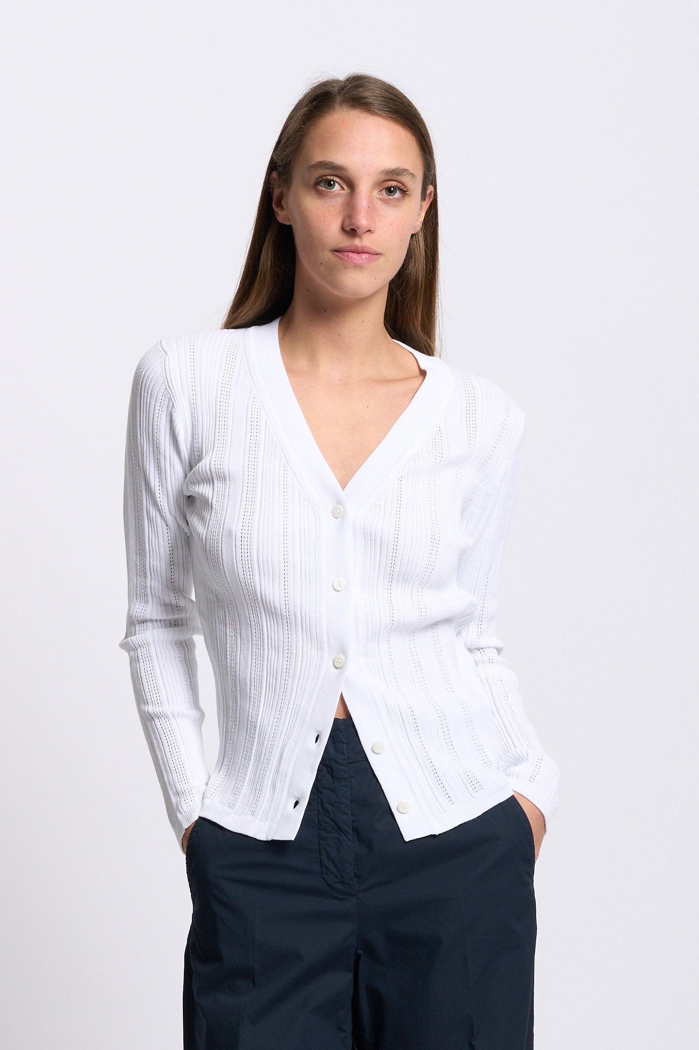 Purotatto Cardigan in Maglia Bianco Donna-7