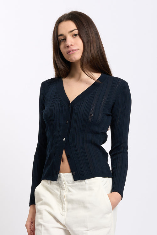 Purotatto Cardigan in Maglia Blu Donna