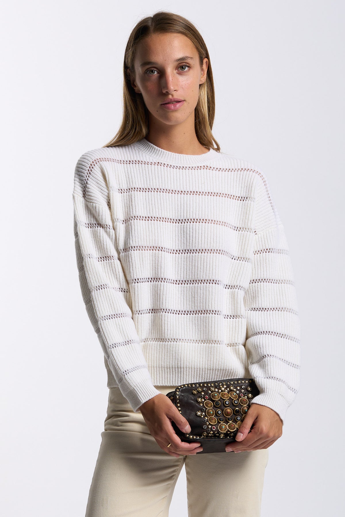 Purotatto Girocollo Bianco Lurex Donna-2