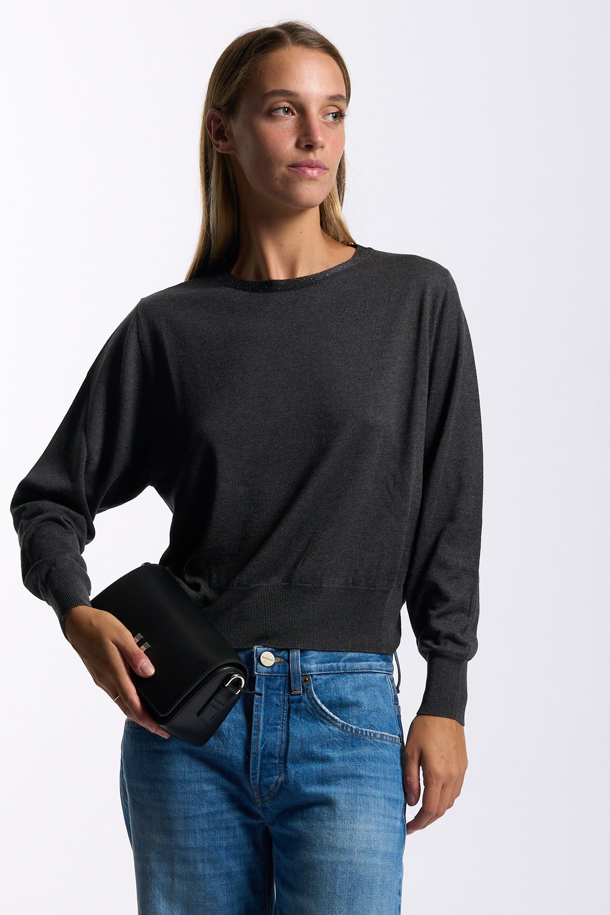 Purotatto Maglia Collo Lurex Antracite Donna-3