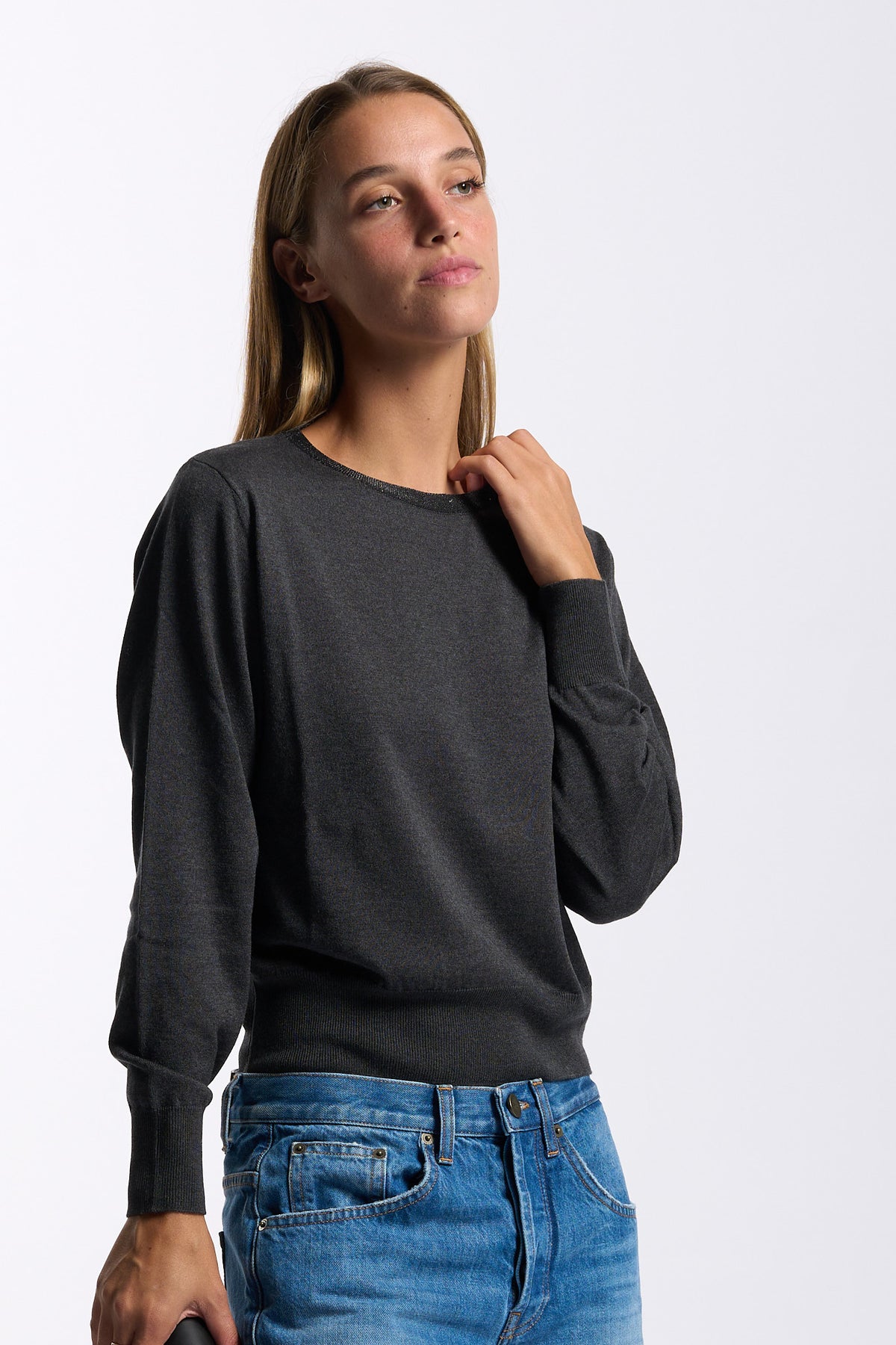 Purotatto Maglia Collo Lurex Antracite Donna-1
