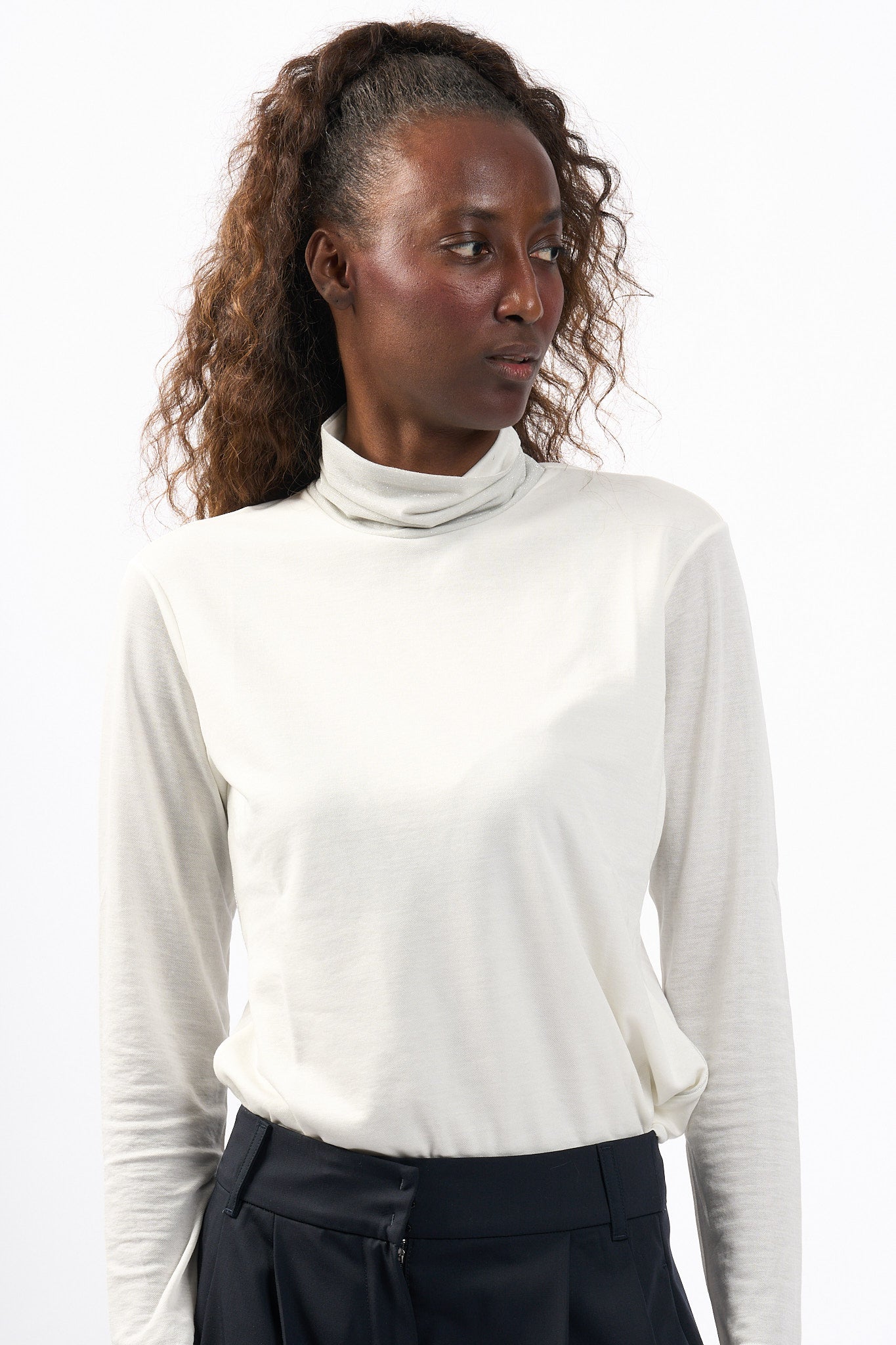 Purotatto Maglia Collo Lurex Bianco Donna-1
