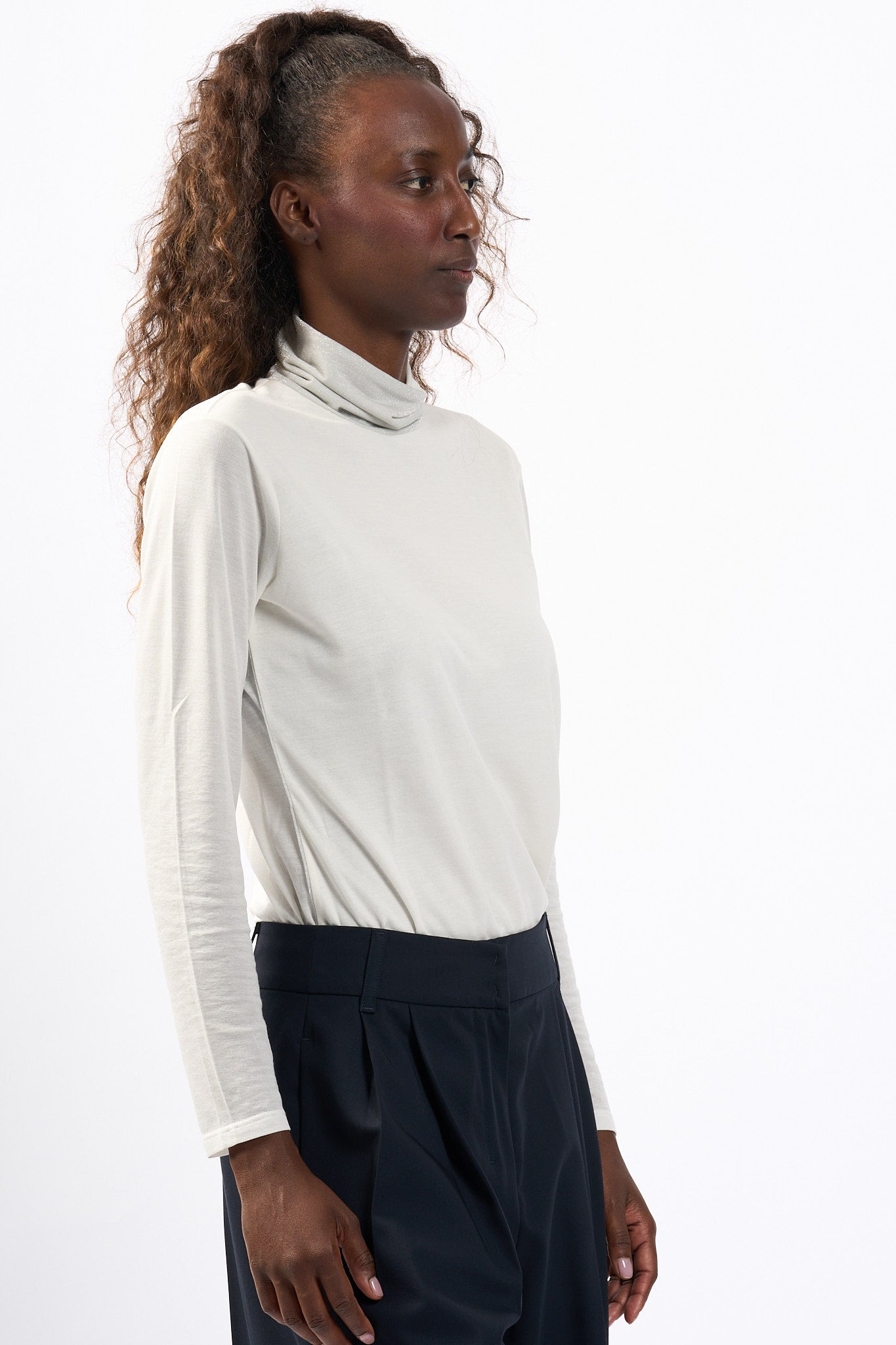 Purotatto Maglia Collo Lurex Bianco Donna-3