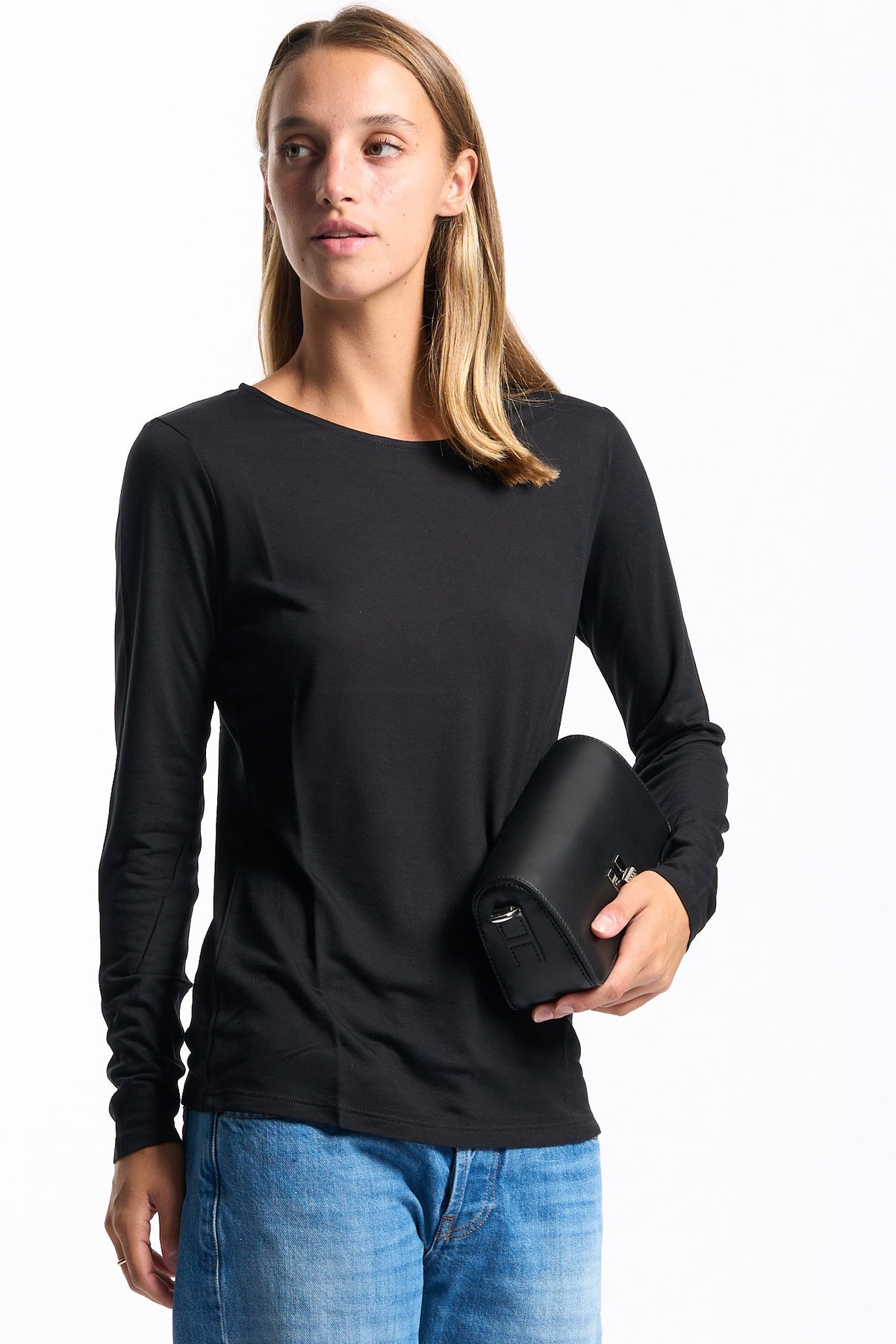 Purotatto Maglia In Fibra Di Latte Nero Donna-2