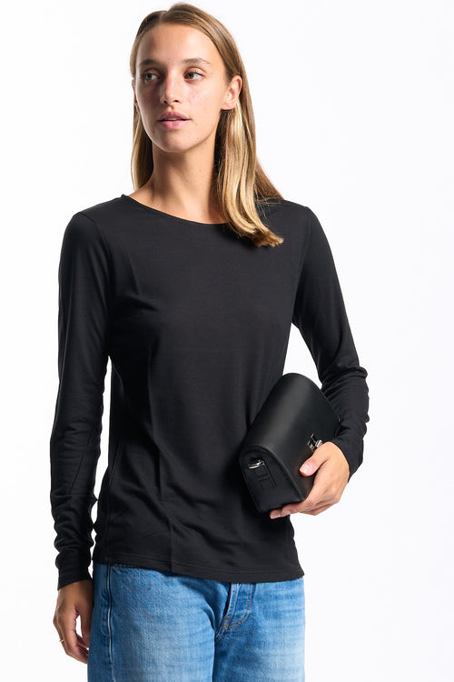 Purotatto Maglia In Fibra Di Latte Nero Donna-2