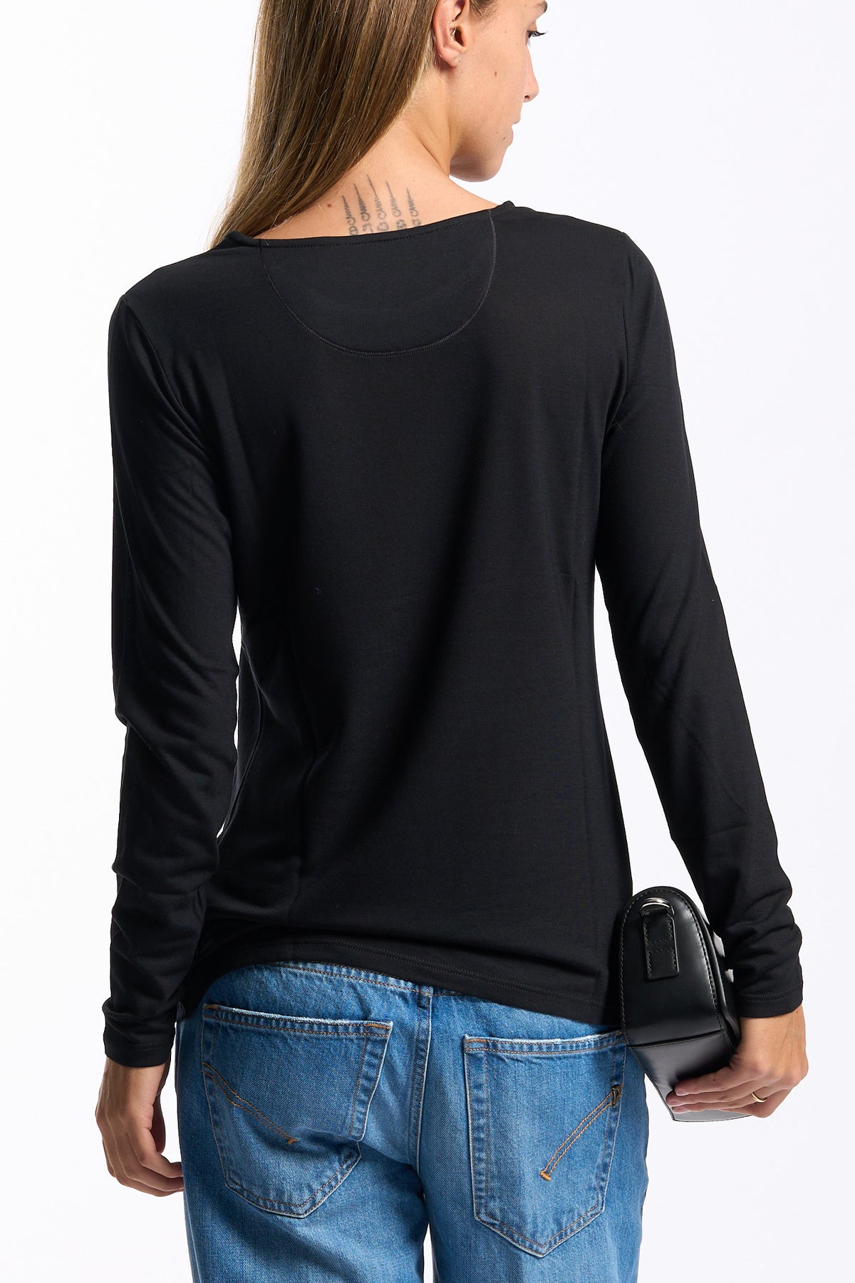 Purotatto Maglia In Fibra Di Latte Nero Donna-4
