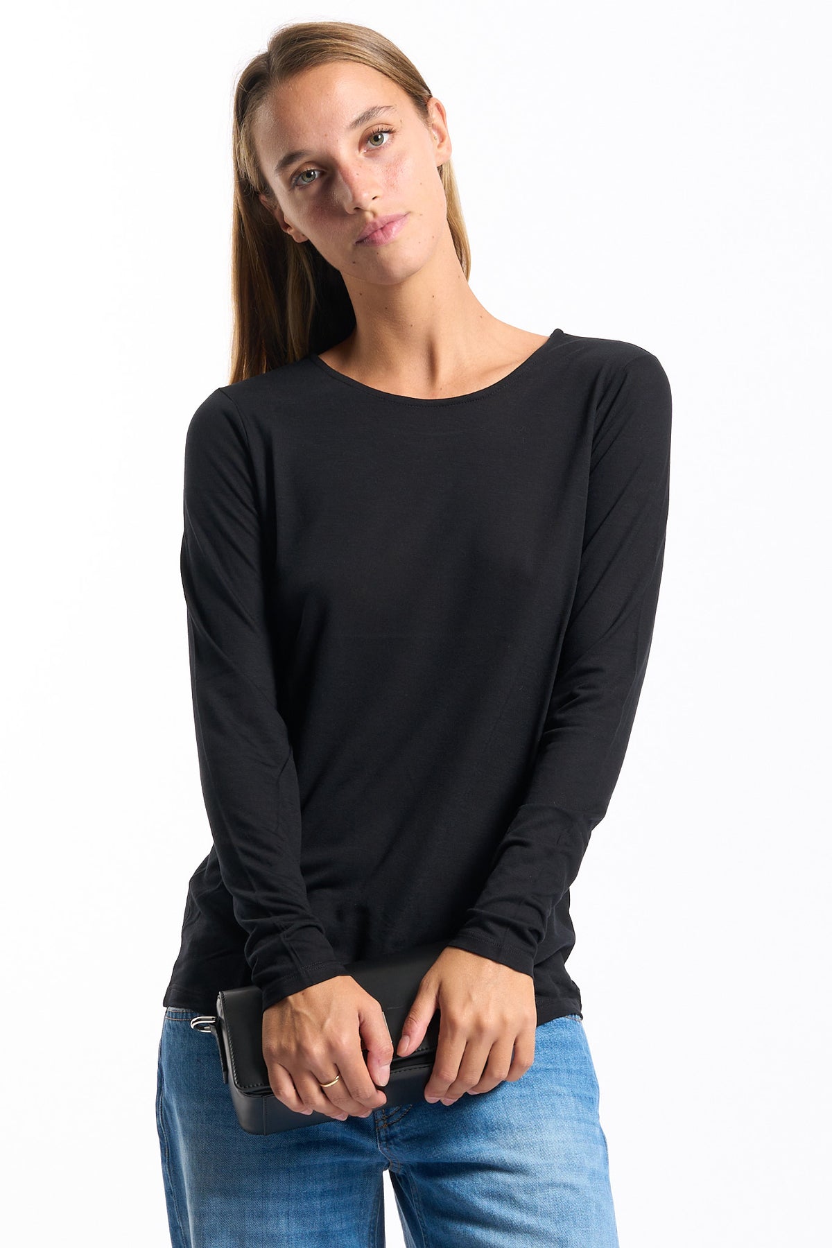 Purotatto Maglia In Fibra Di Latte Nero Donna-5