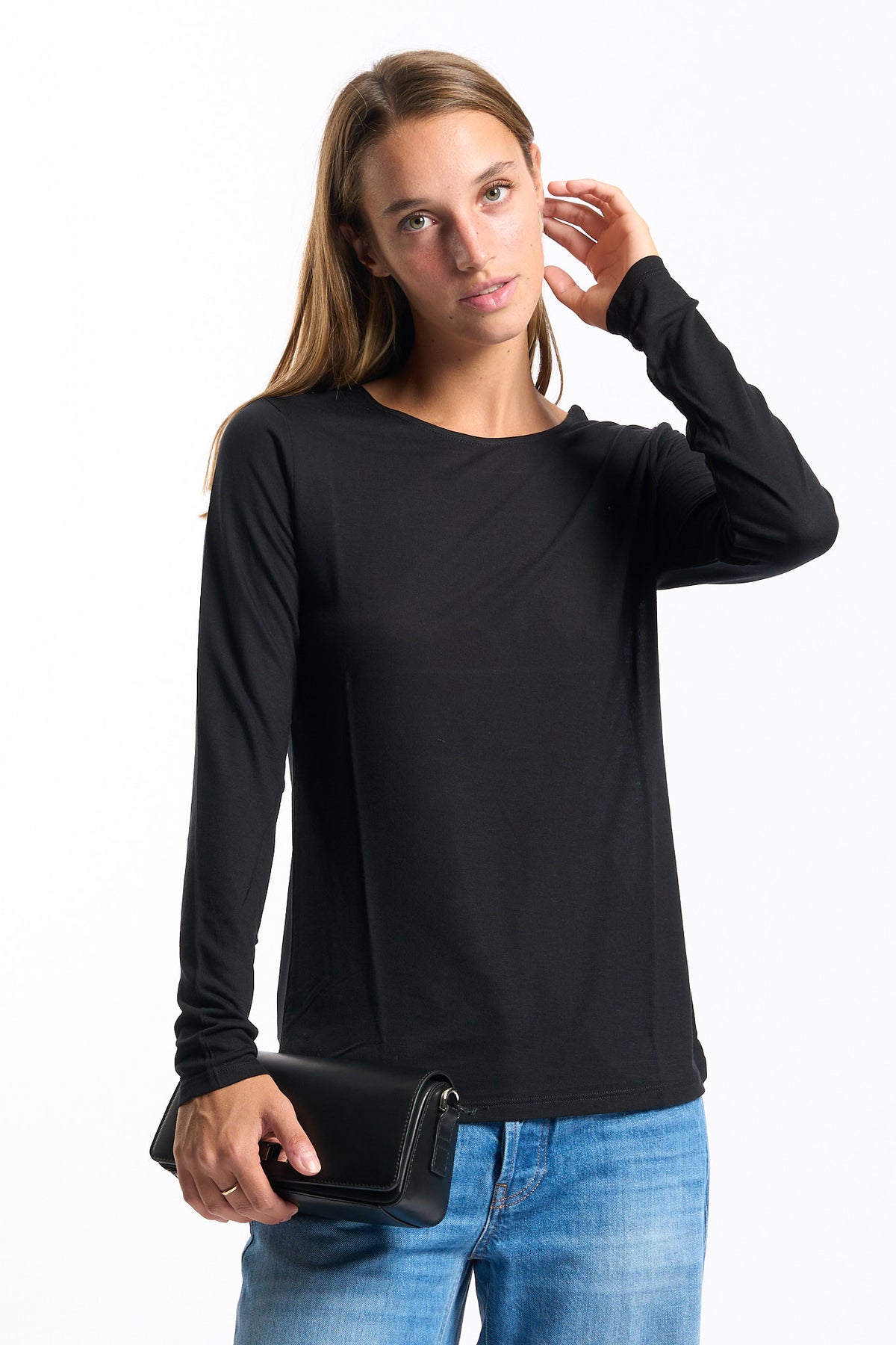 Purotatto Maglia In Fibra Di Latte Nero Donna-6