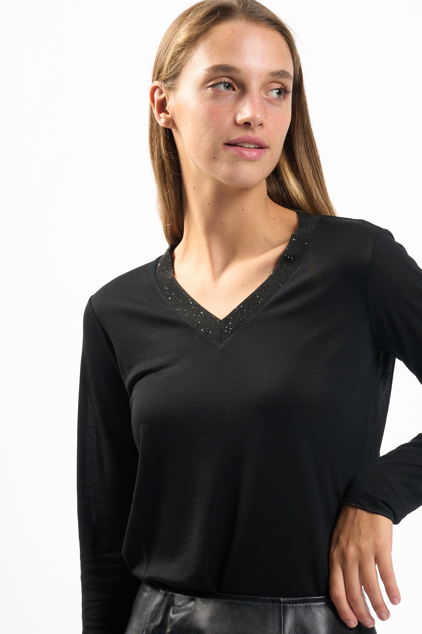 Purotatto Maglia a V Nero Donna-4