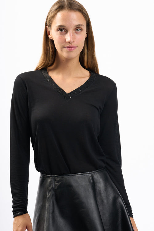 Purotatto Maglia a V Nero Donna