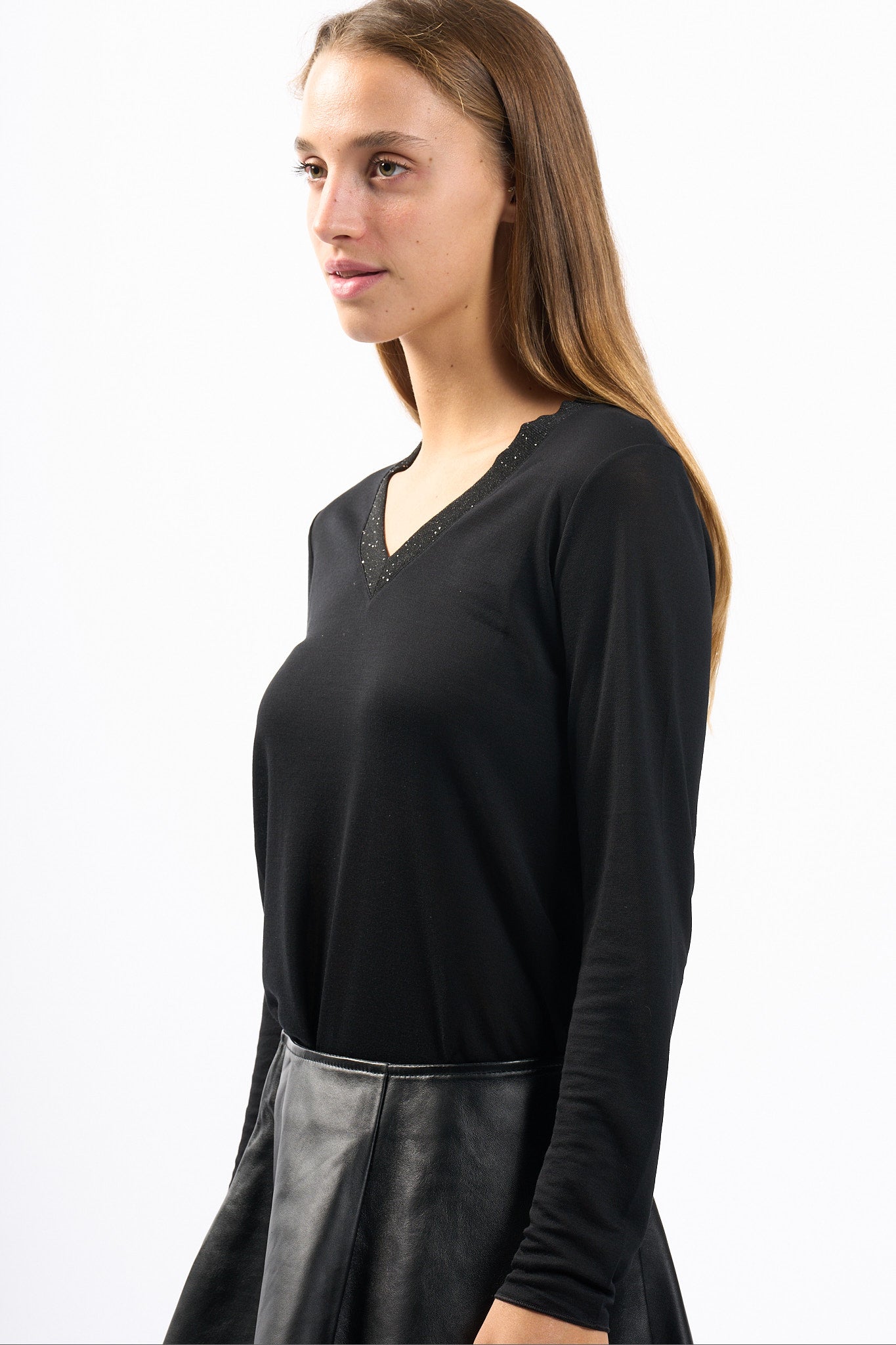 Purotatto Maglia a V Nero Donna-6