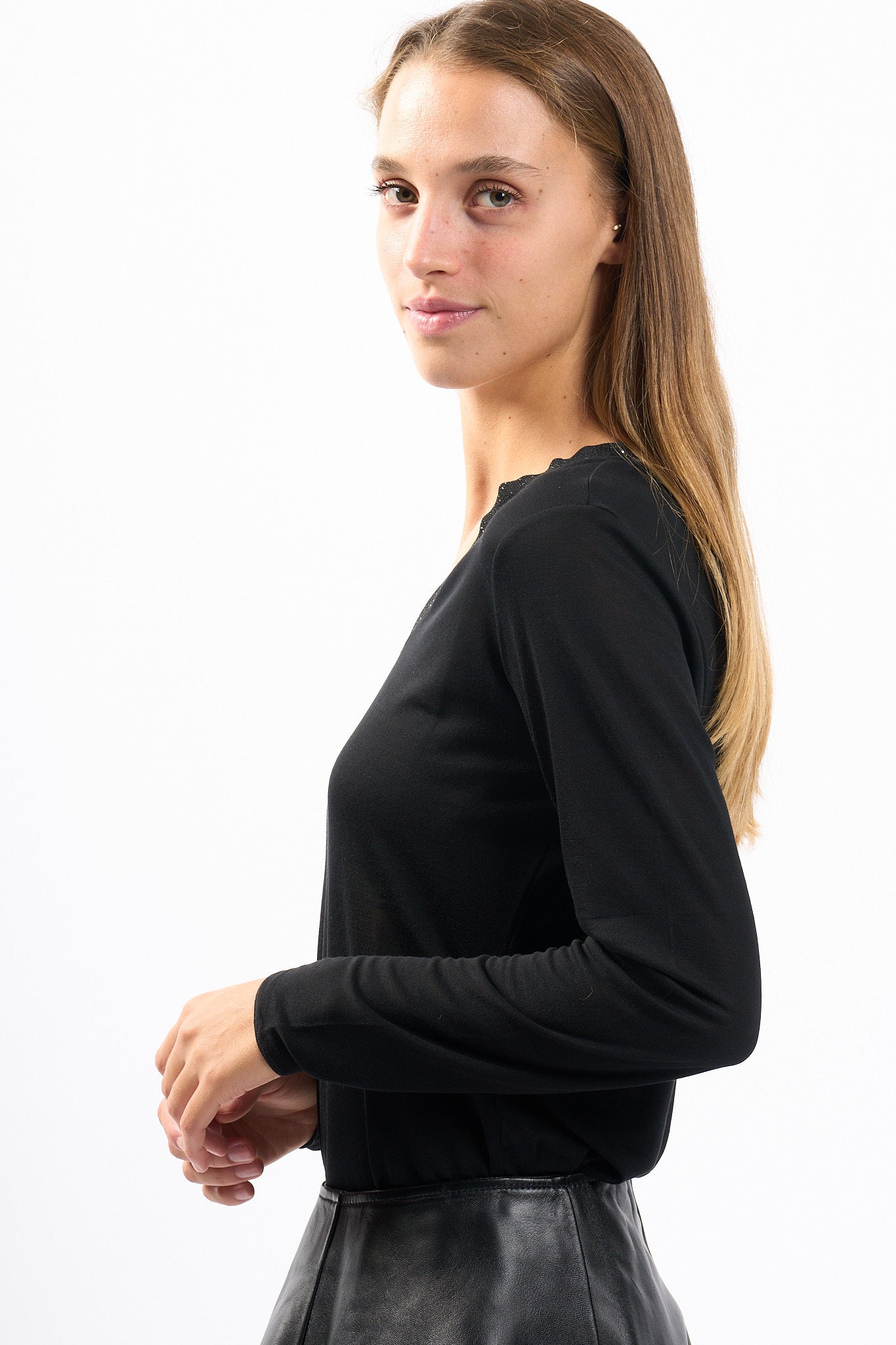 Purotatto Maglia a V Nero Donna-7