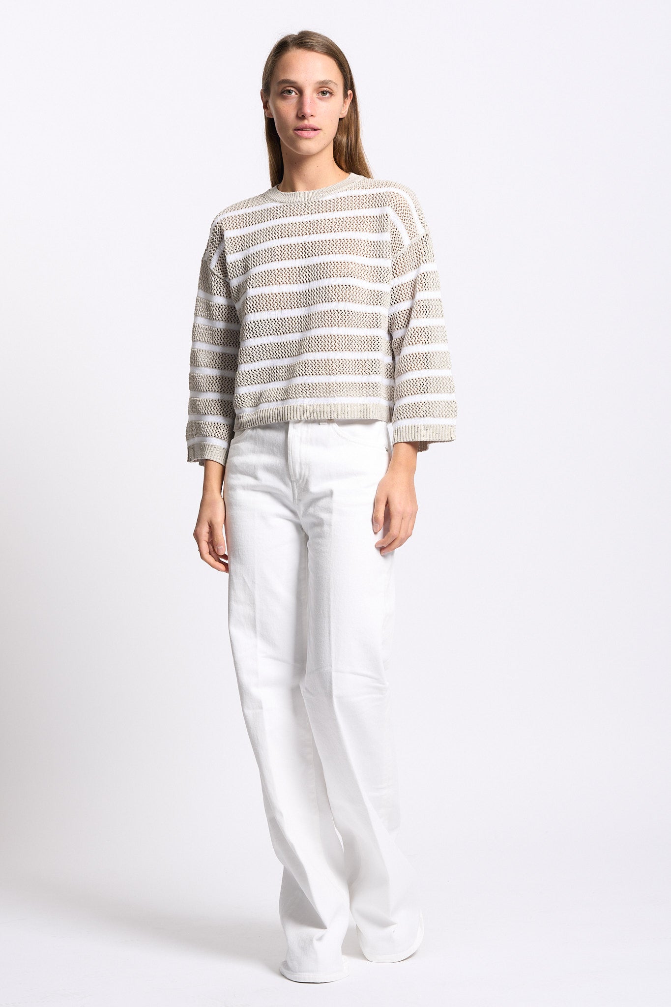 Purotatto Maglia con Micro Paillettes Beige/Bianco Donna-3
