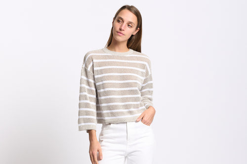 Purotatto Maglia con Micro Paillettes Beige/Bianco Donna-2