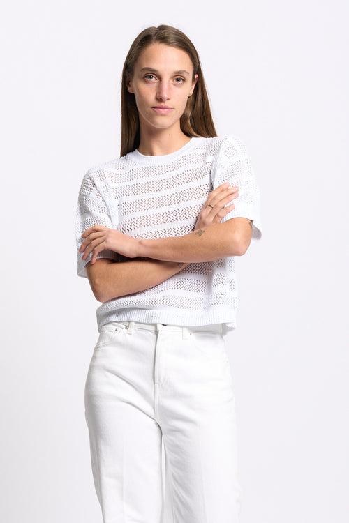 Purotatto Maglia con Micro Paillettes Bianco Donna