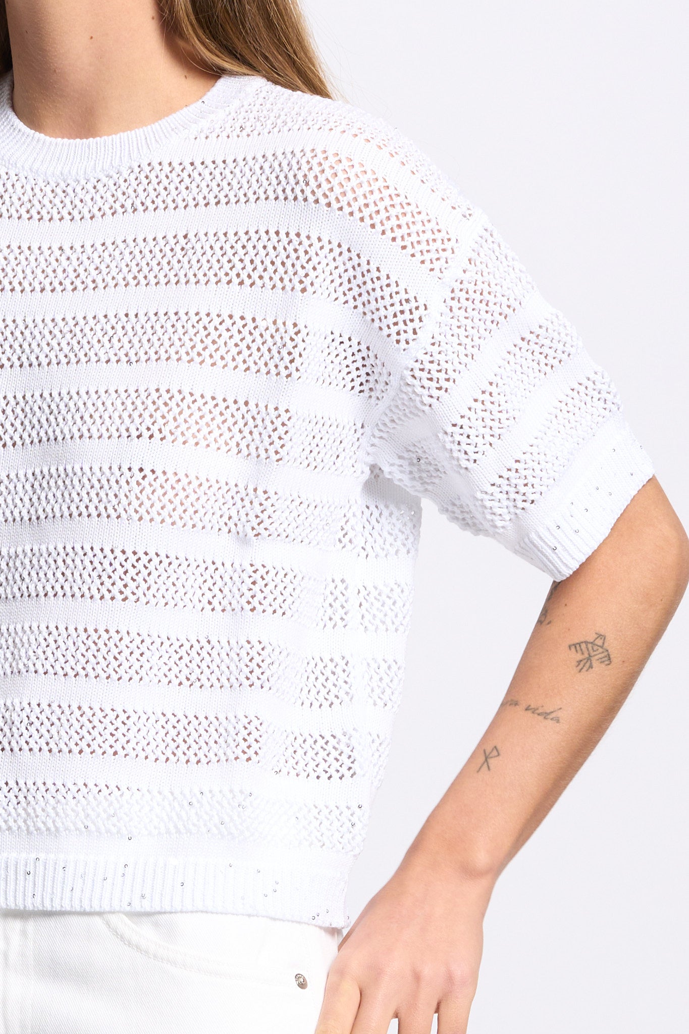 Purotatto Maglia con Micro Paillettes Bianco Donna-4