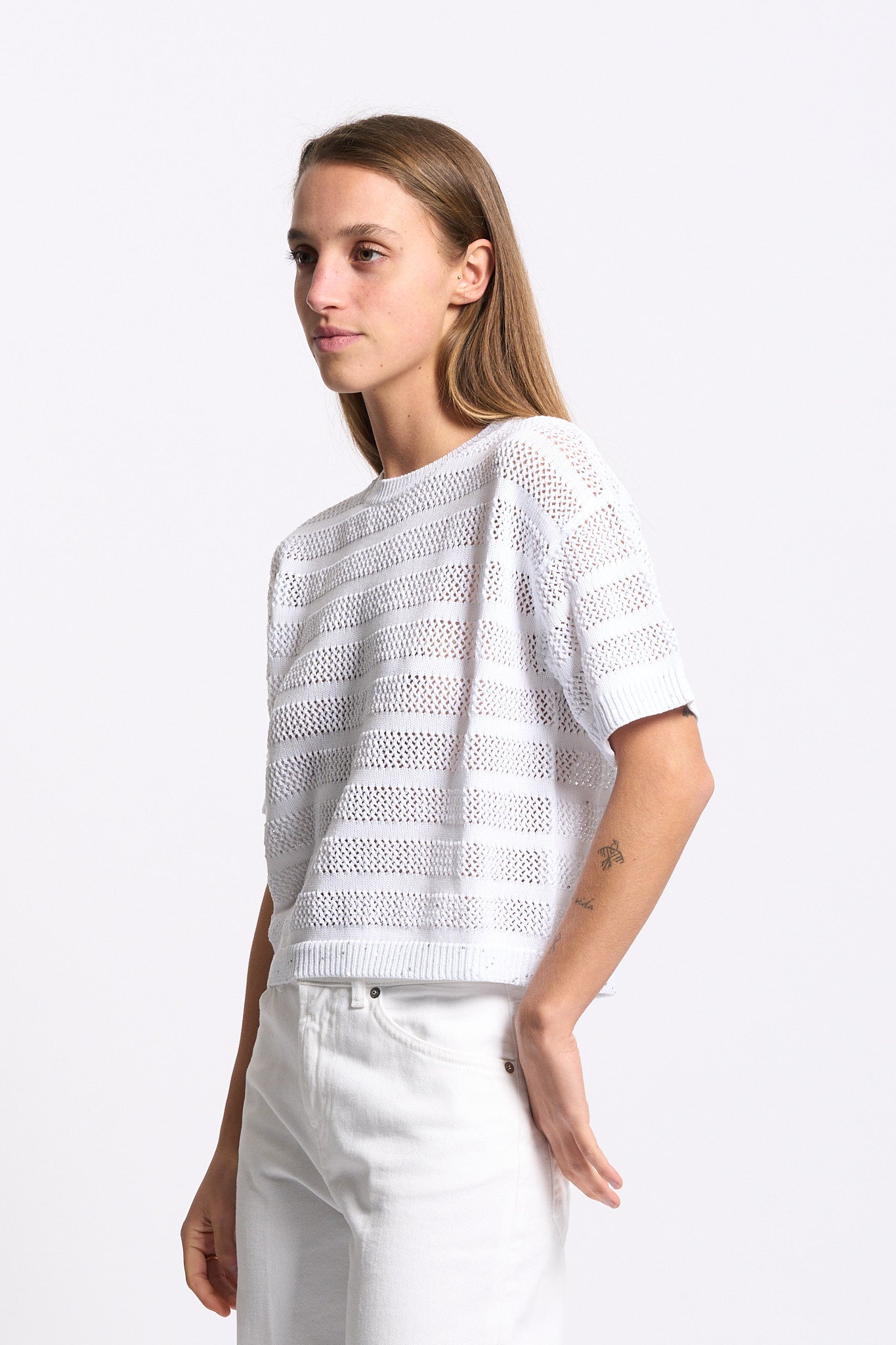 Purotatto Maglia con Micro Paillettes Bianco Donna-5