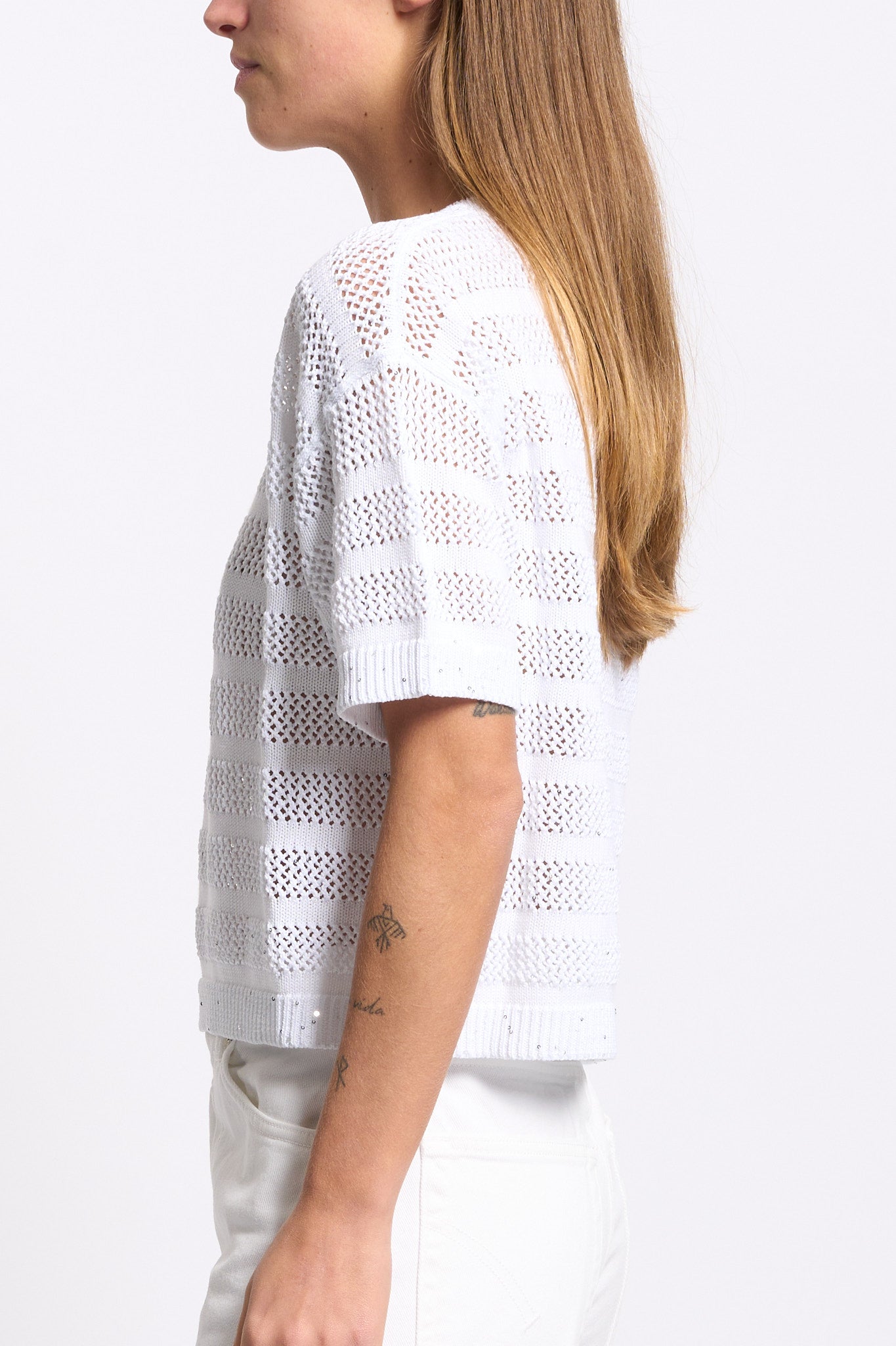 Purotatto Maglia con Micro Paillettes Bianco Donna-6
