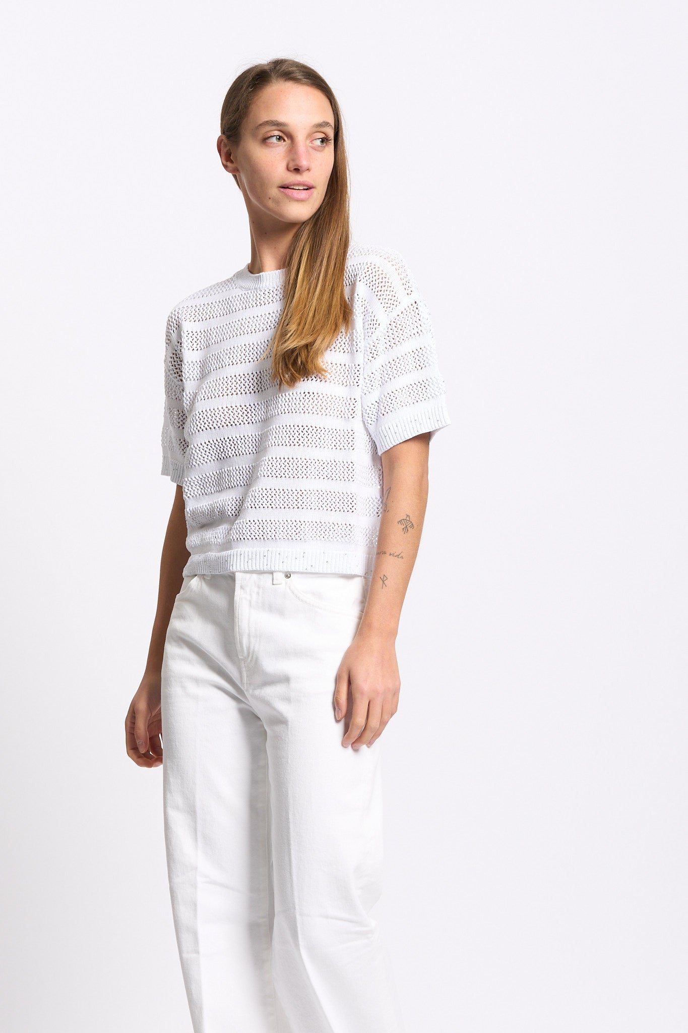 Purotatto Maglia con Micro Paillettes Bianco Donna-7