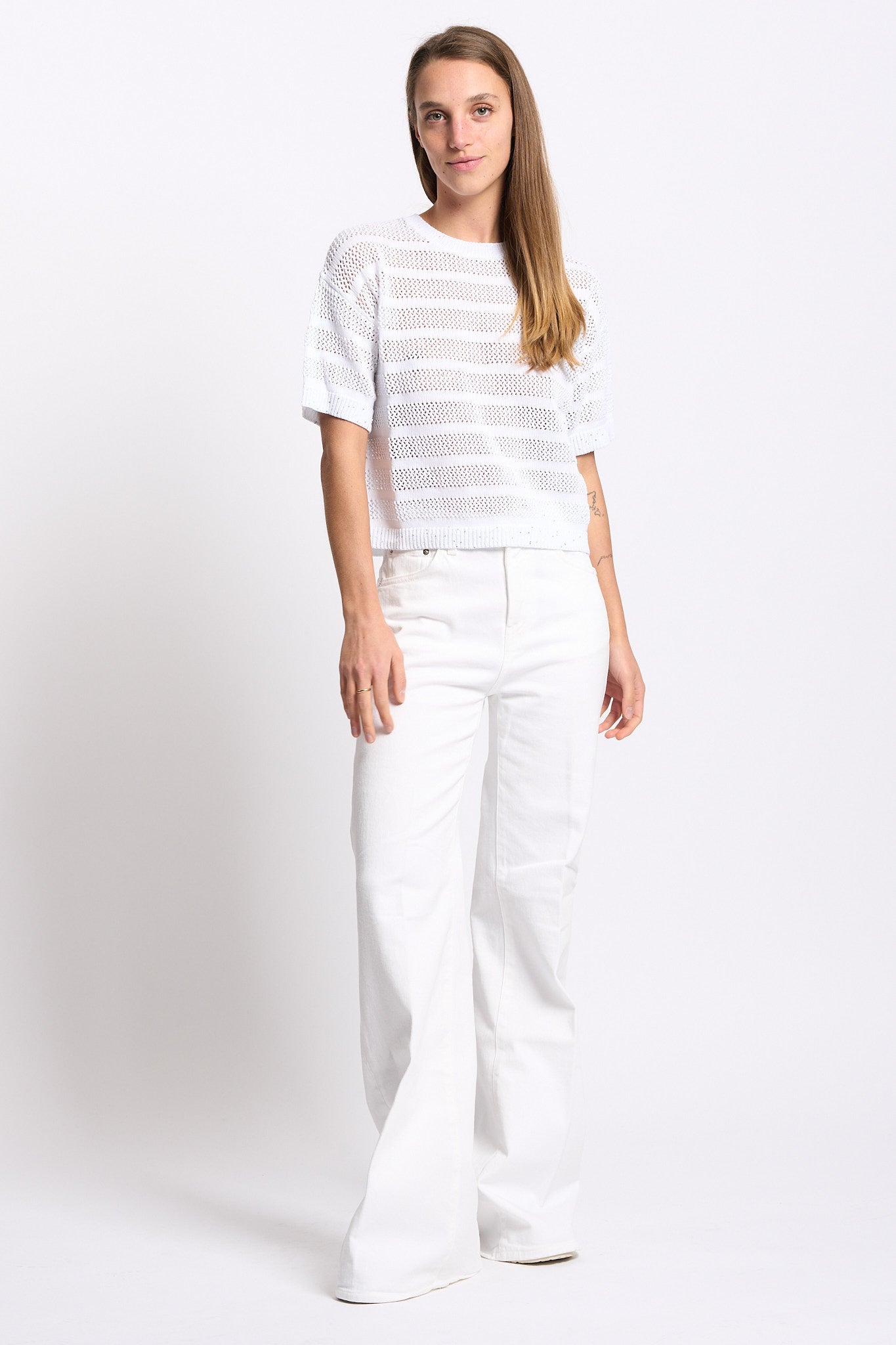 Purotatto Maglia con Micro Paillettes Bianco Donna-8