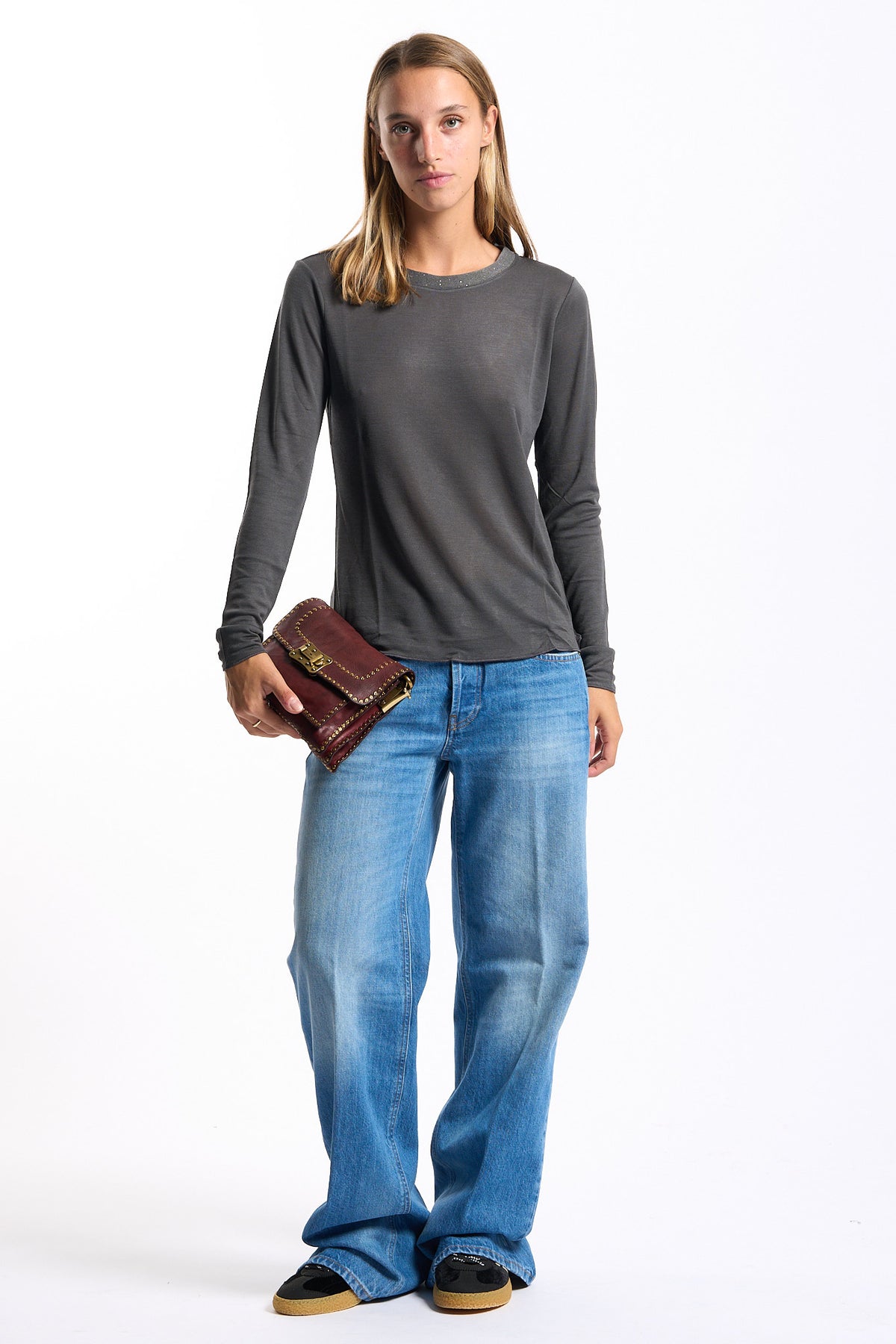 Purotatto T-shirt Manica Lunga Lurex Antracite Donna-3