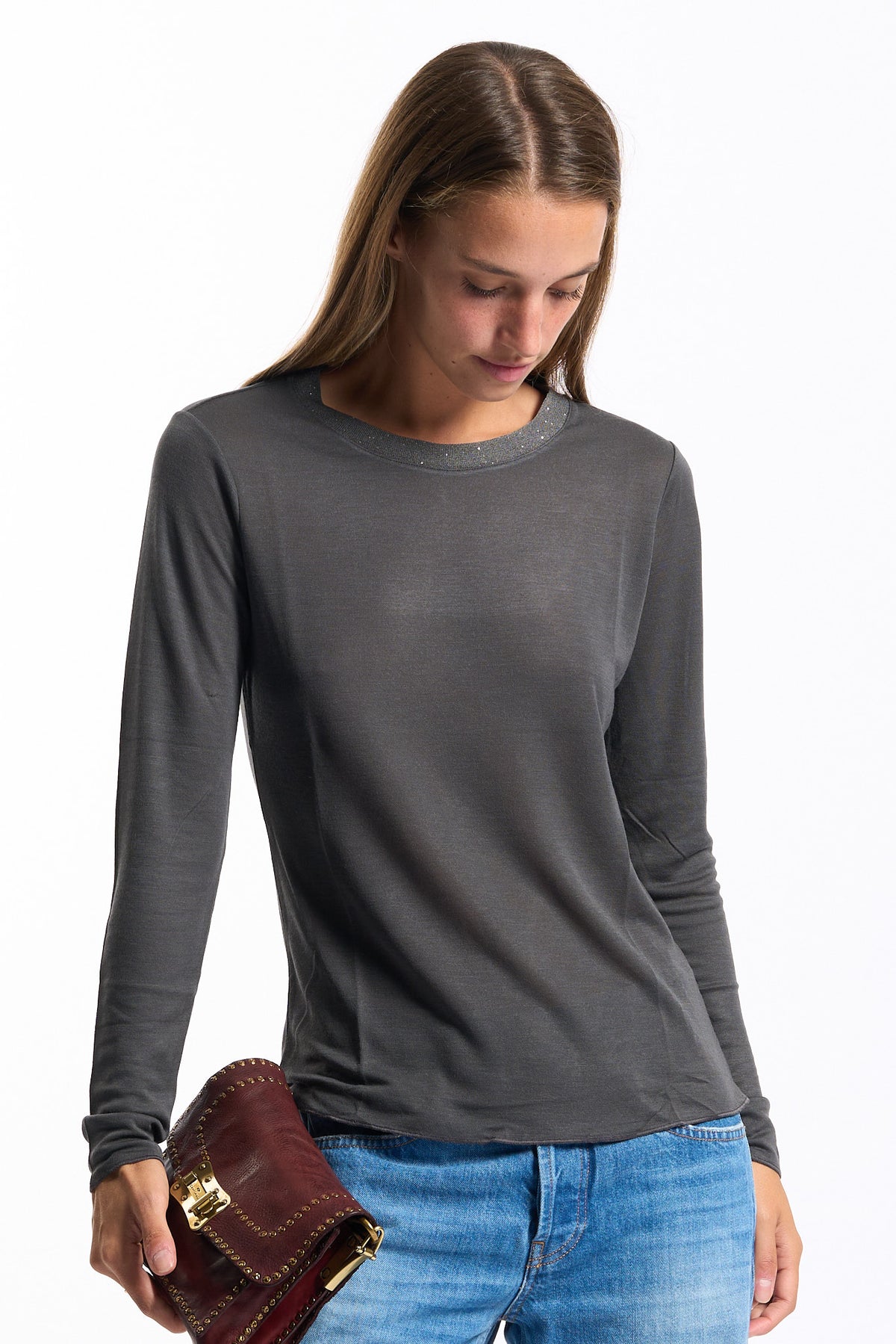Purotatto T-shirt Manica Lunga Lurex Antracite Donna-1